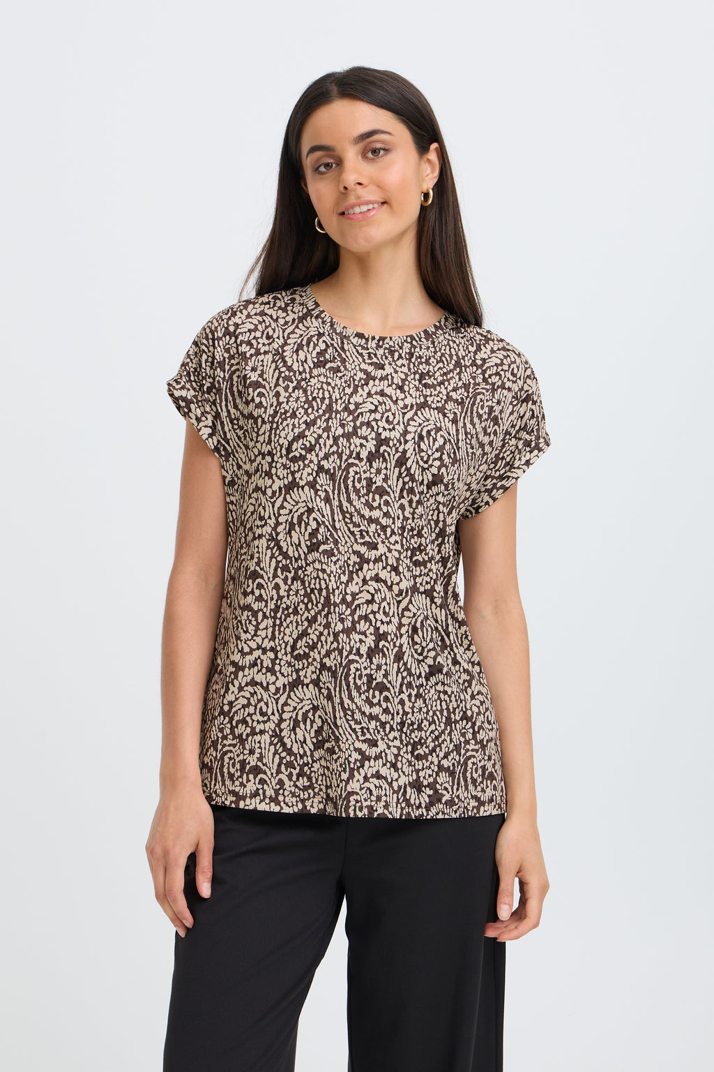 Fransa Seen 1 T-shirt Aura Bloom Hot Fudge Brun