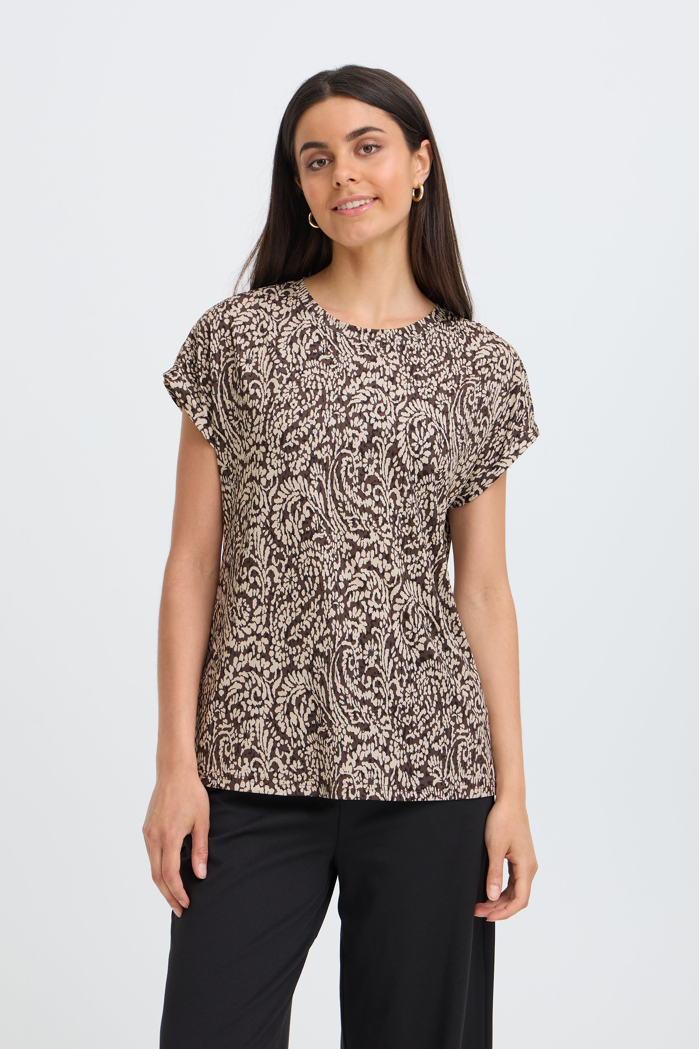 Fransa Seen 1 T-shirt Aura Bloom Hot Fudge Brun