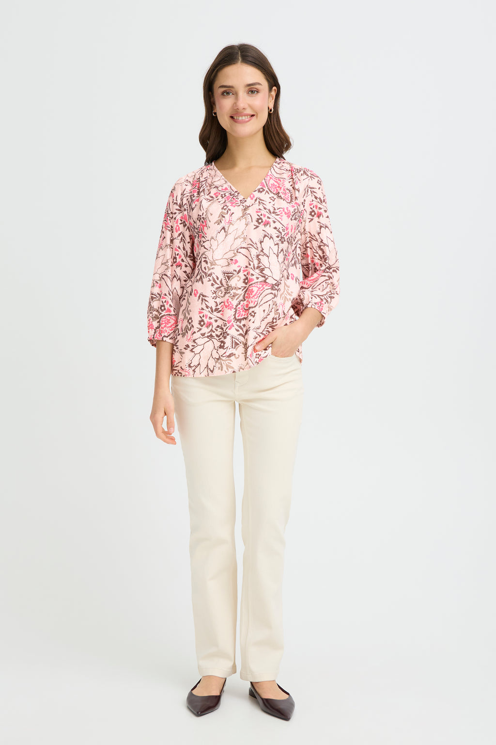 Fransa Ariana Bluse 6 Femi Bouquet Lotus Blomster Lyserød