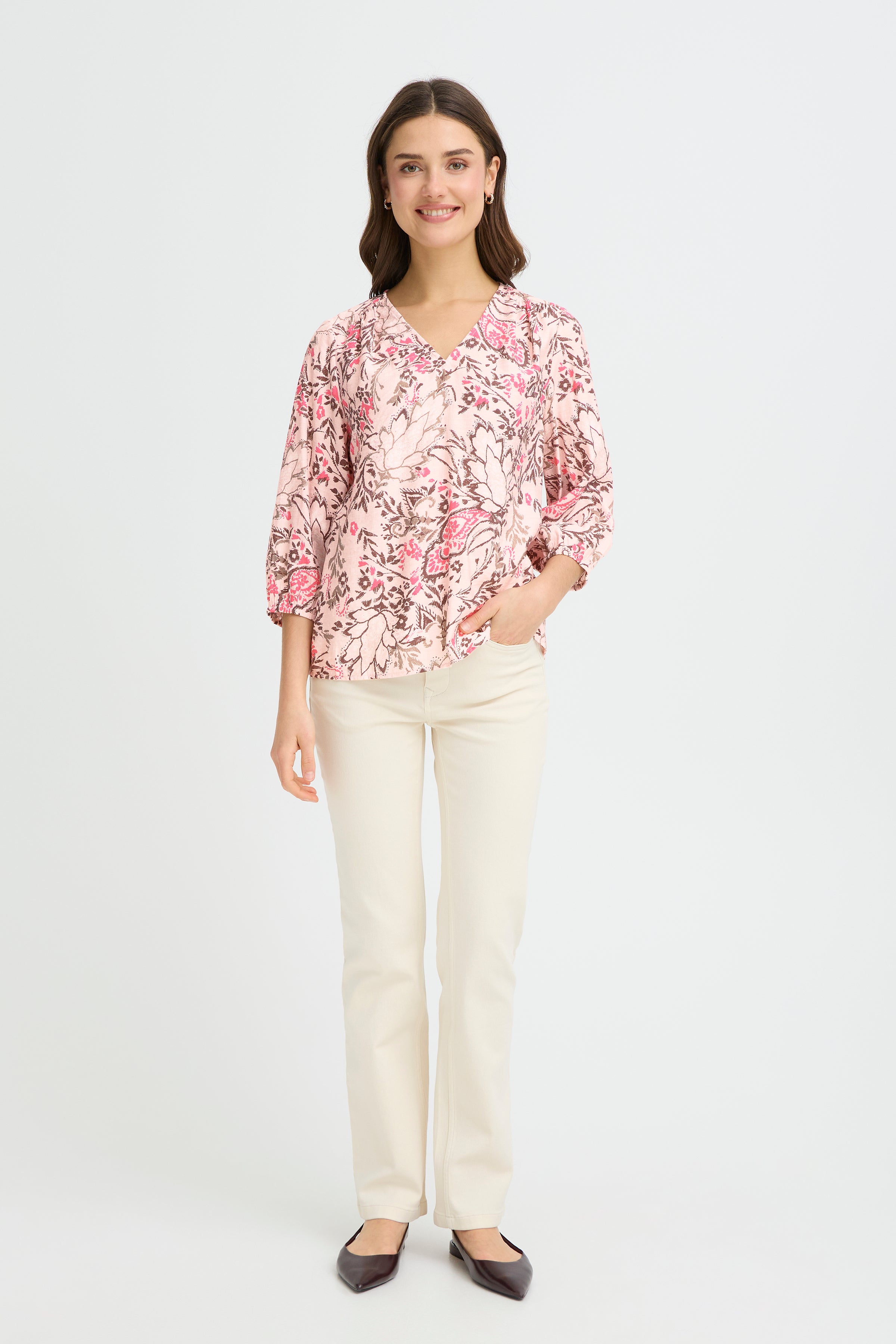 Fransa Ariana Bluse 6 Femi Bouquet Lotus Blomster Lyserød