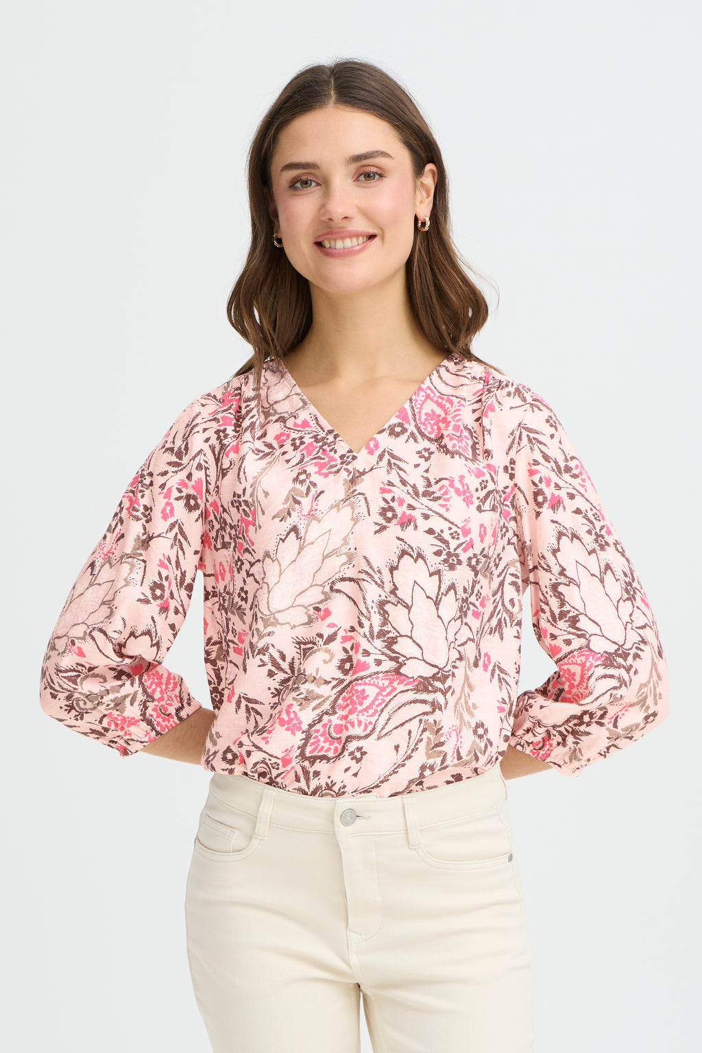 Fransa Ariana Bluse 6 Femi Bouquet Lotus Blomster Lyserød