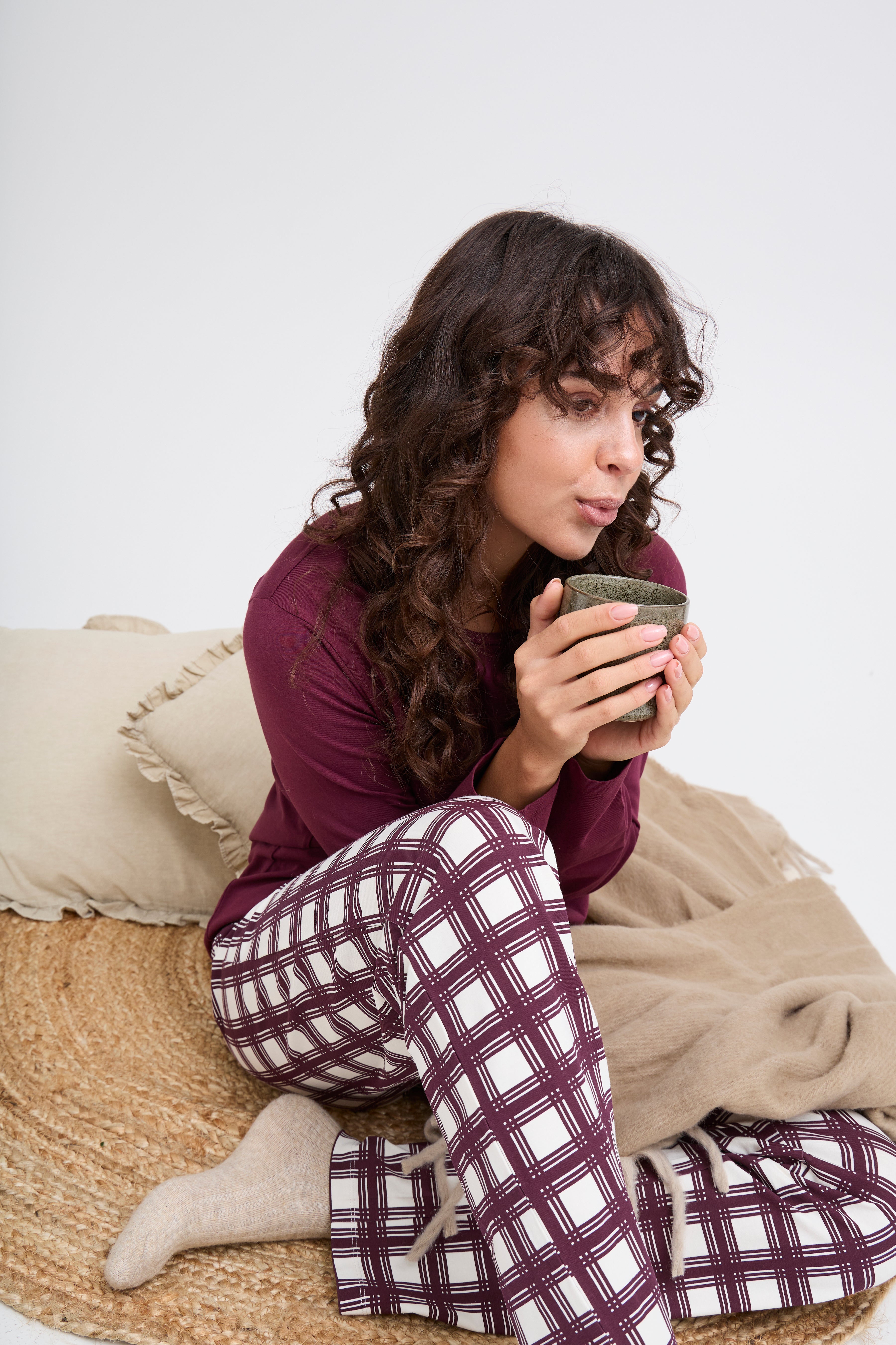 Fransa KAFI 1 Relax Sæt Bluse Buks Poinsettia Brun