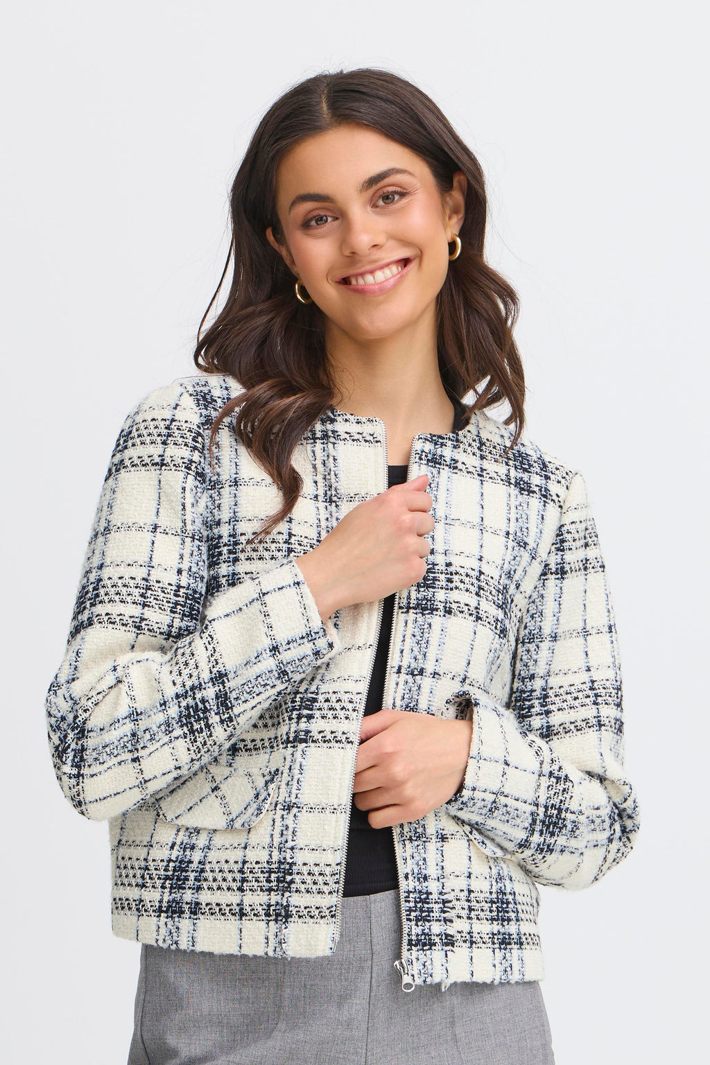 Fransa Amaya 1 Jakke Bering Sea Art Creme Sort Blå