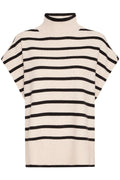 Fransa Bitte Strik Poncho 1 Stribet Limestone Hvid Sort