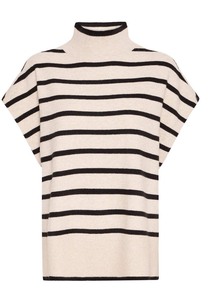 Fransa Bitte Strik Poncho 1 Stribet Limestone Hvid Sort