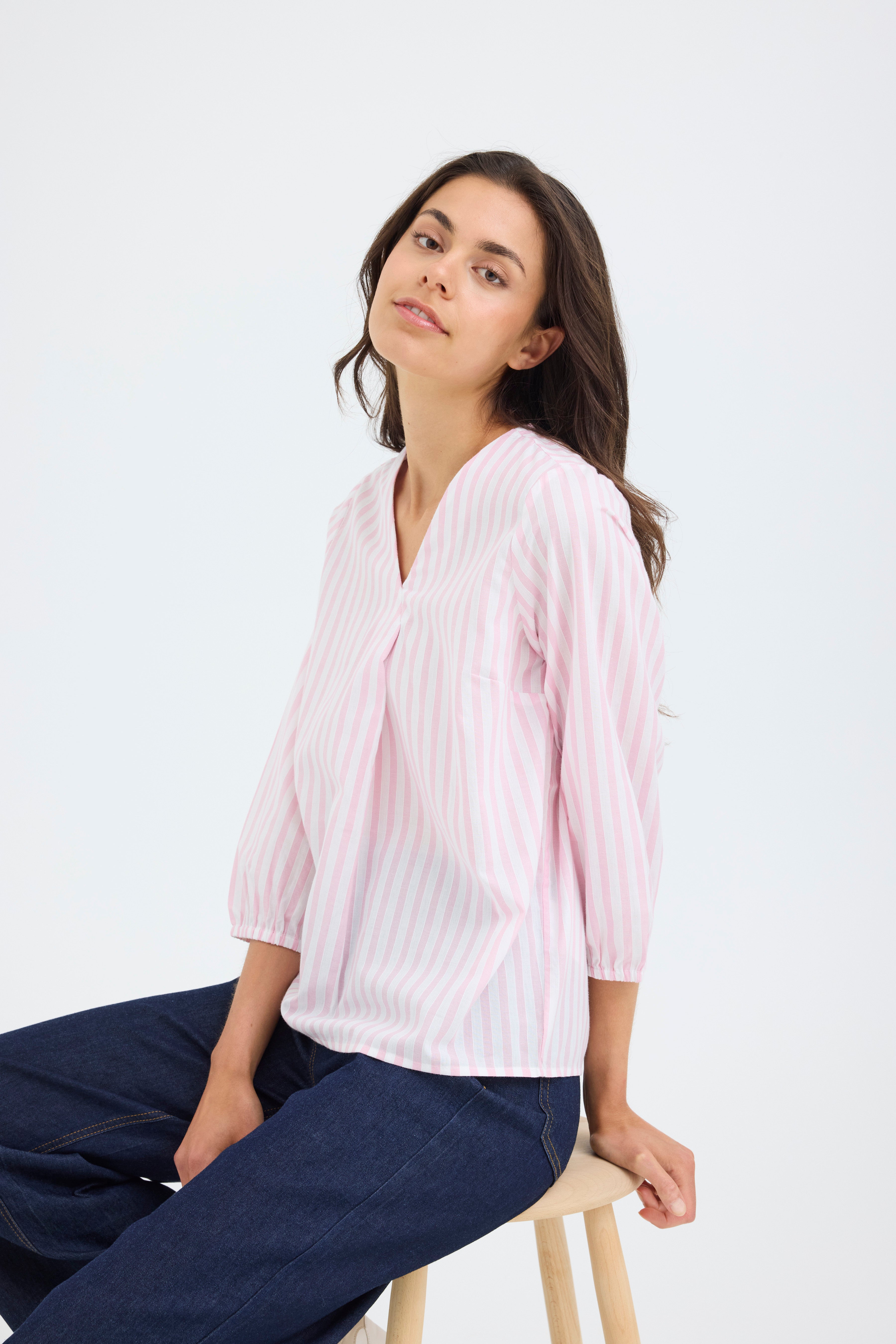 Fransa Catona Bluse 1 Stribet Cameo Pink