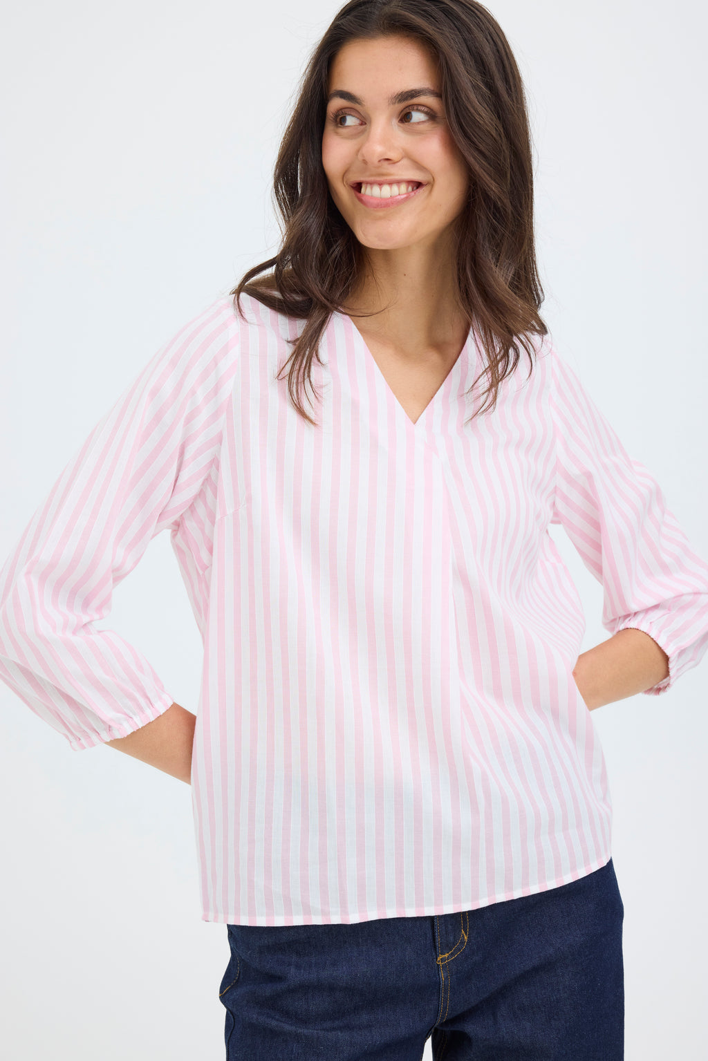 Fransa Catona Bluse 1 Stribet Cameo Pink