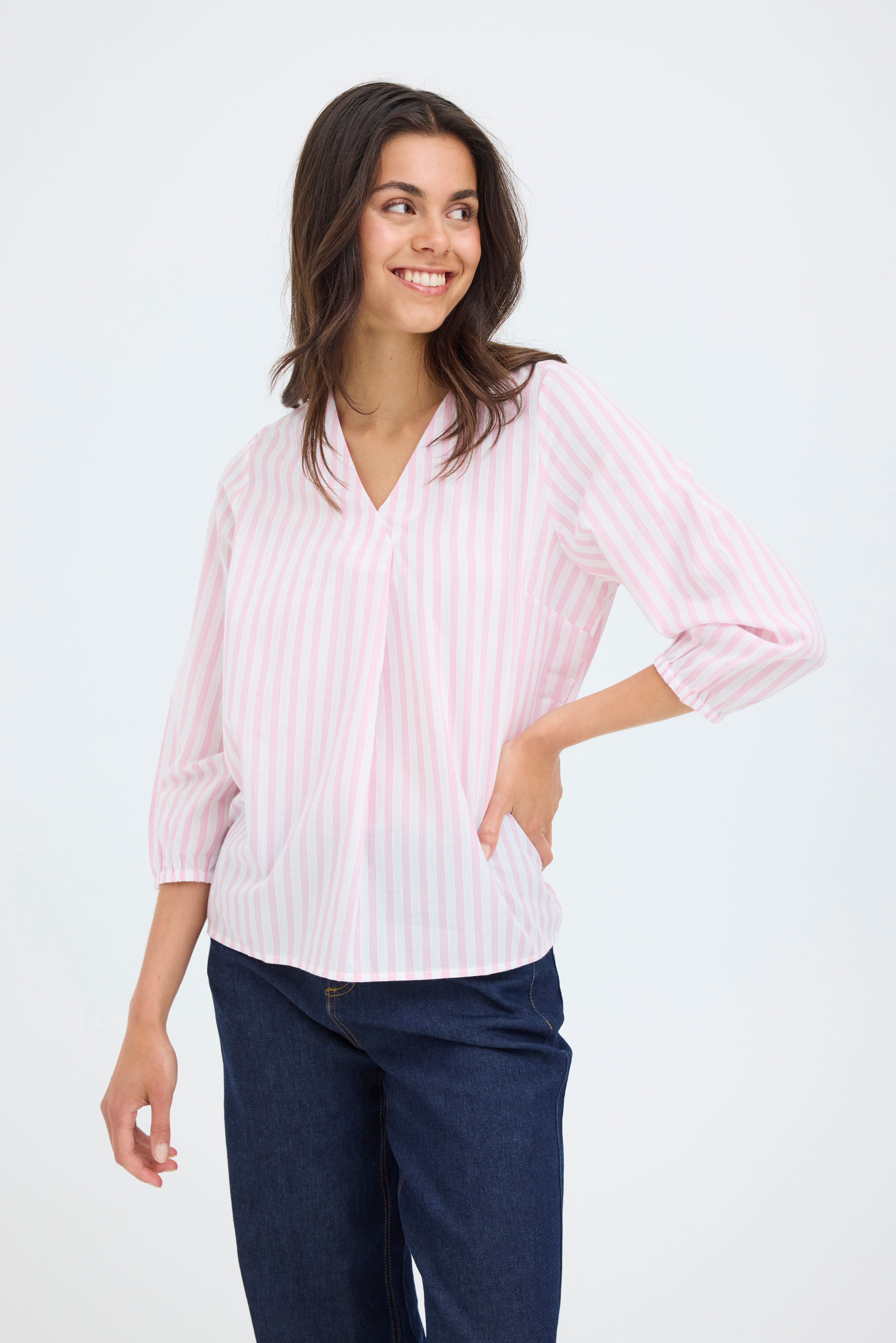 Fransa Catona Bluse 1 Stribet Cameo Pink