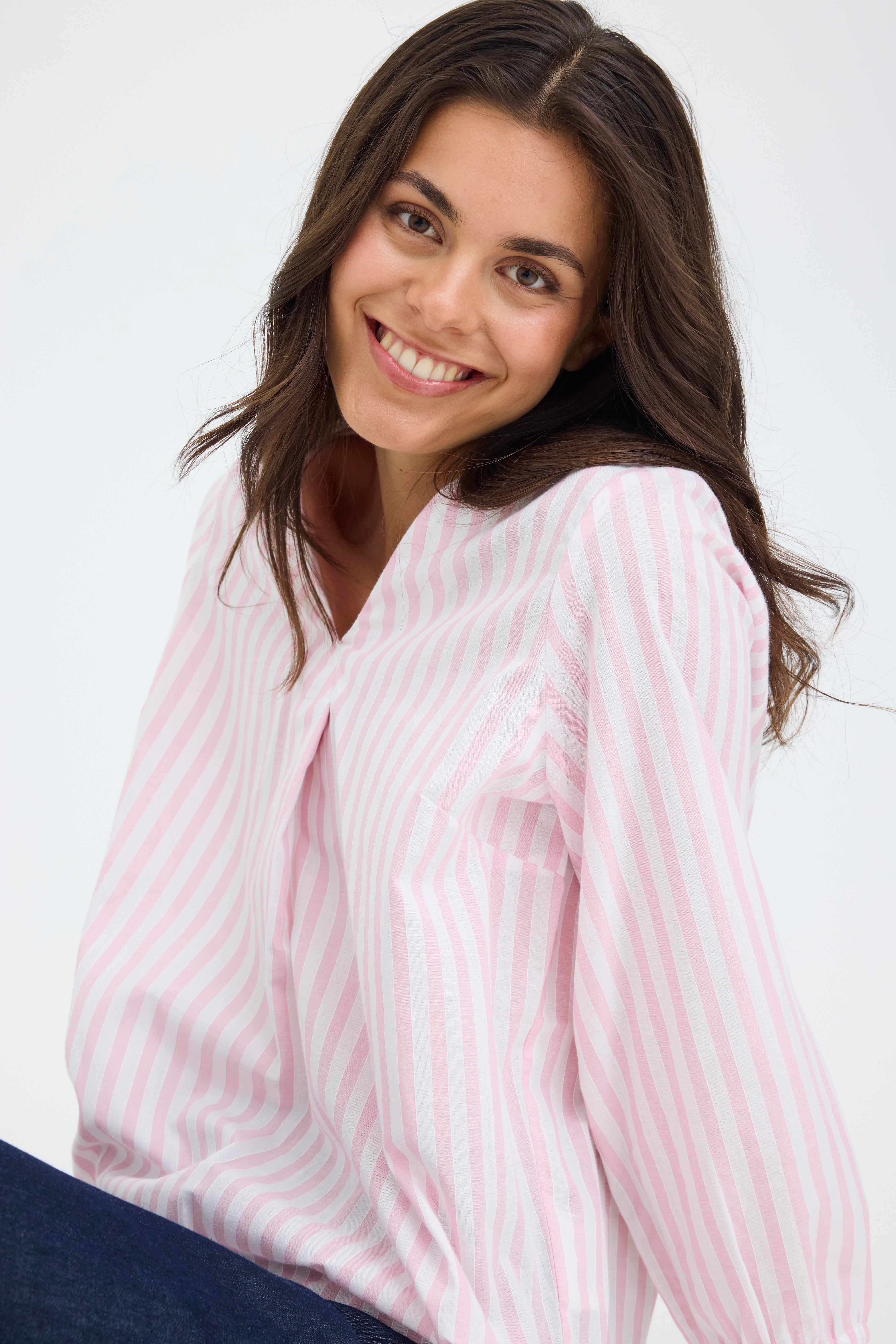 Fransa Catona Bluse 1 Stribet Cameo Pink