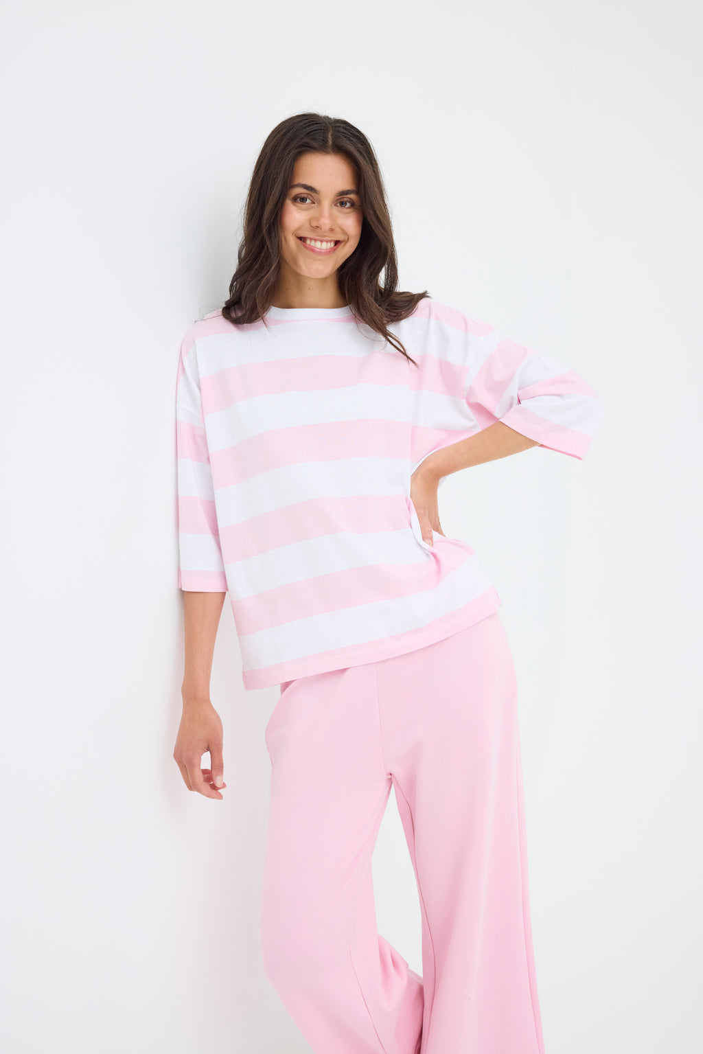 Fransa Milda T-shirt 1 Stribet Hvid w Cameo Pink