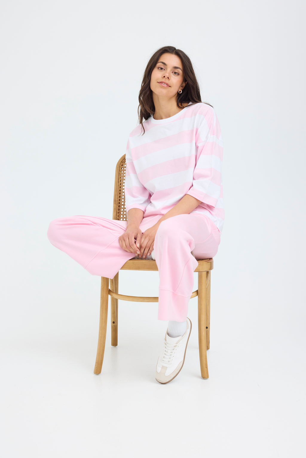 Fransa Milda T-shirt 1 Stribet Hvid w Cameo Pink