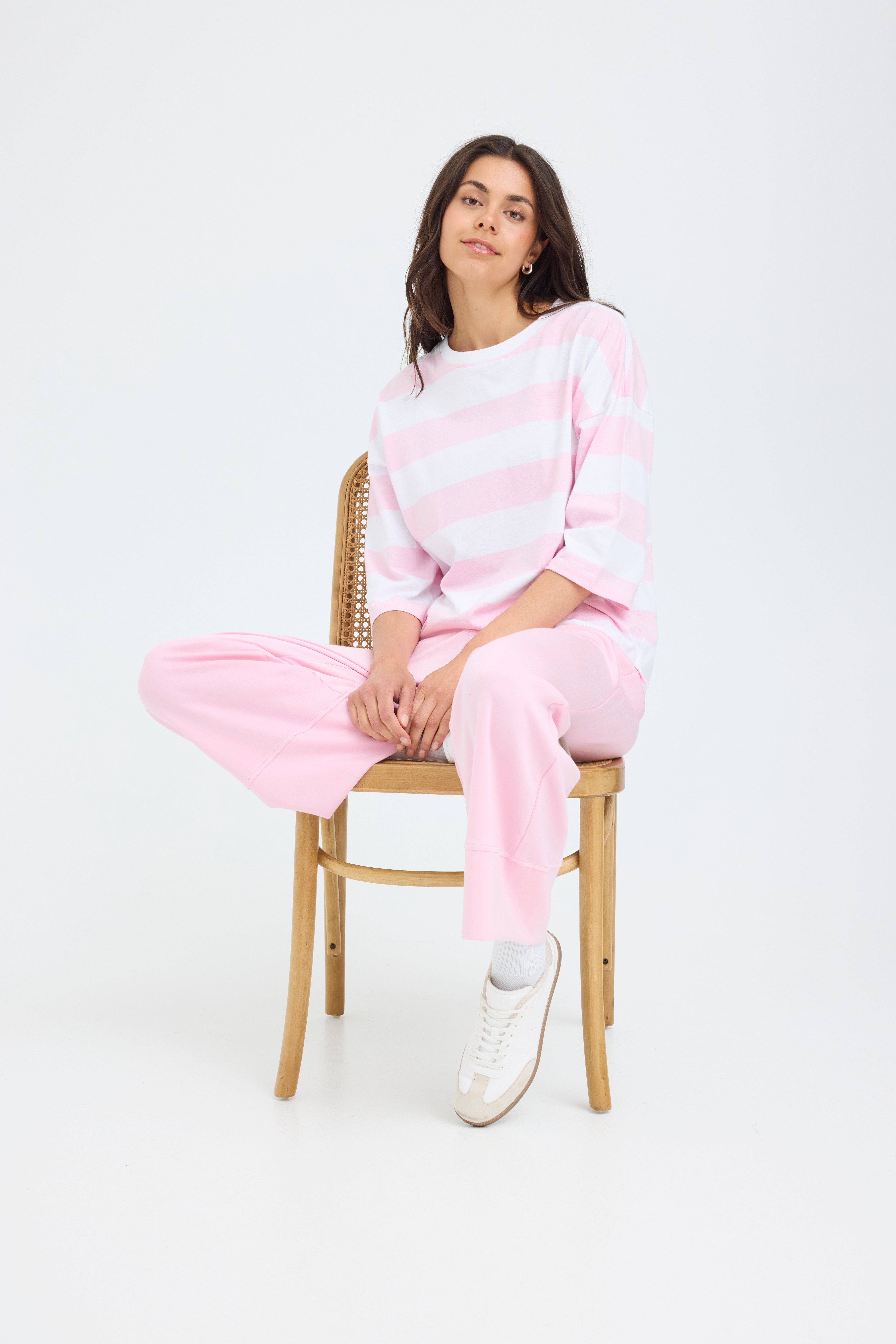Fransa Milda T-shirt 1 Stribet Hvid w Cameo Pink