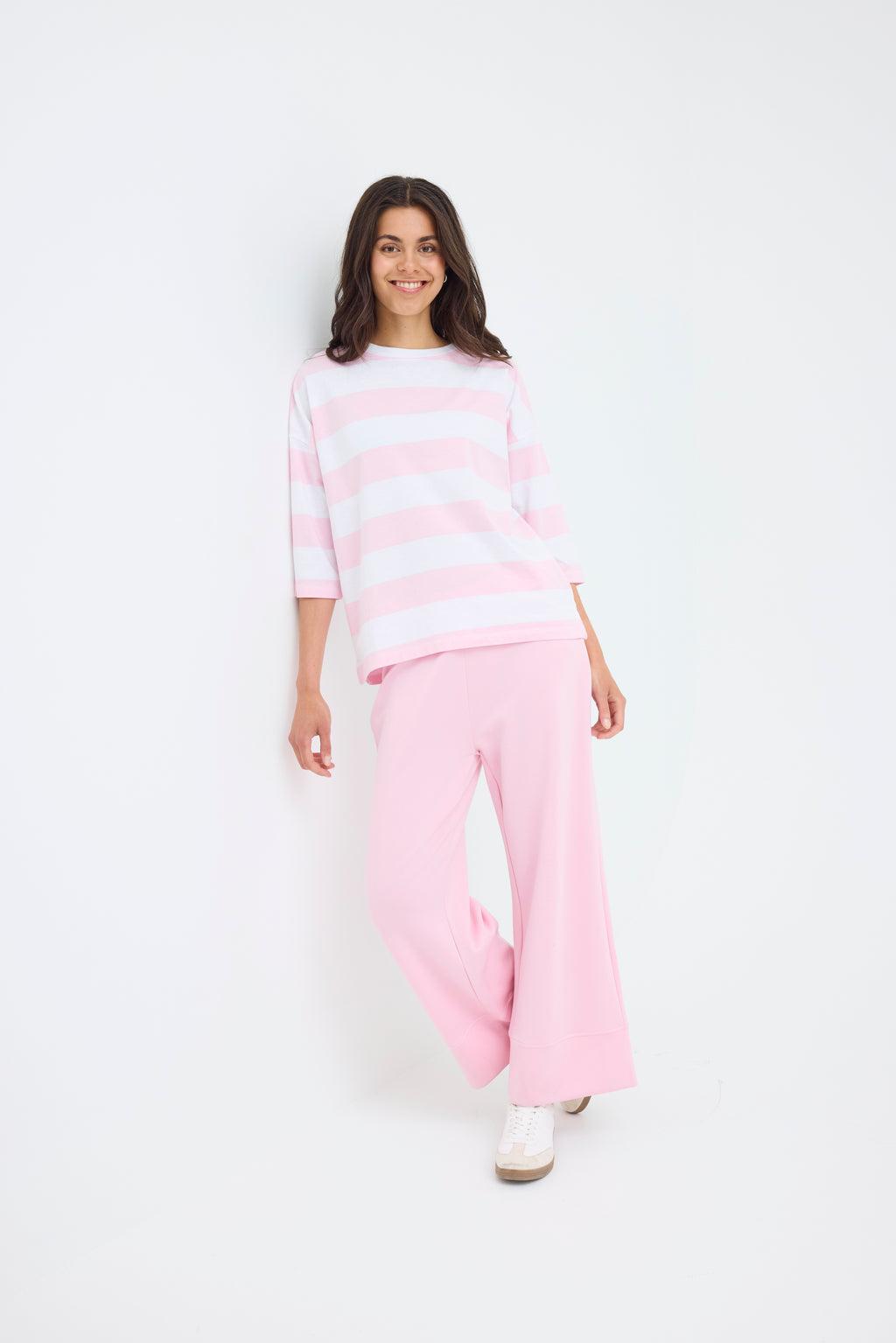 Fransa Milda T-shirt 1 Stribet Hvid w Cameo Pink