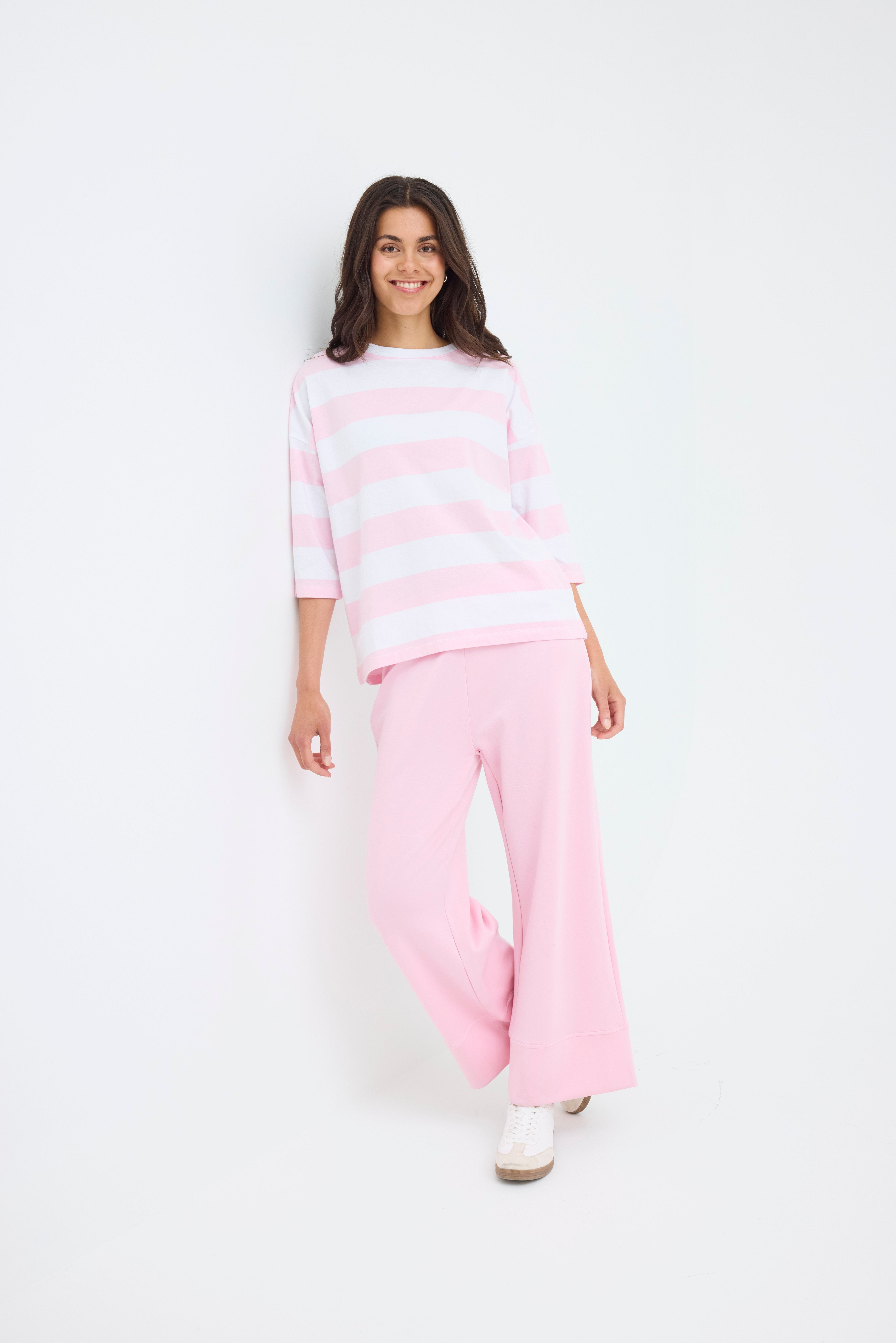 Fransa Milda T-shirt 1 Stribet Hvid w Cameo Pink