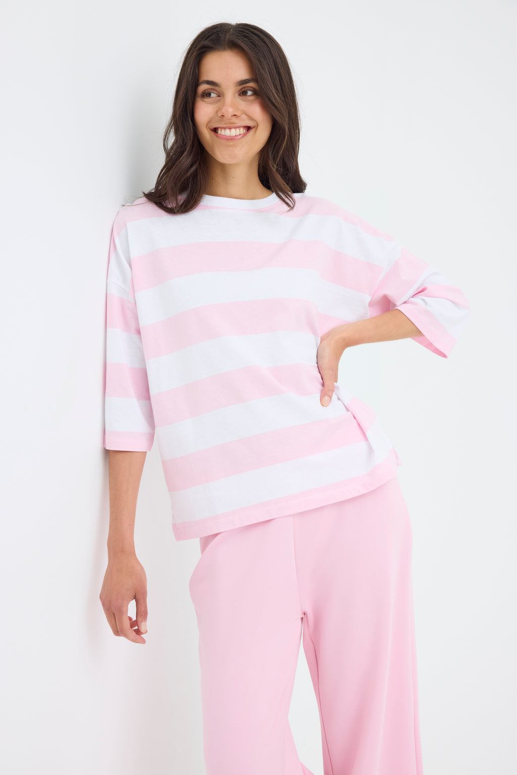 Fransa Milda T-shirt 1 Stribet Hvid w Cameo Pink