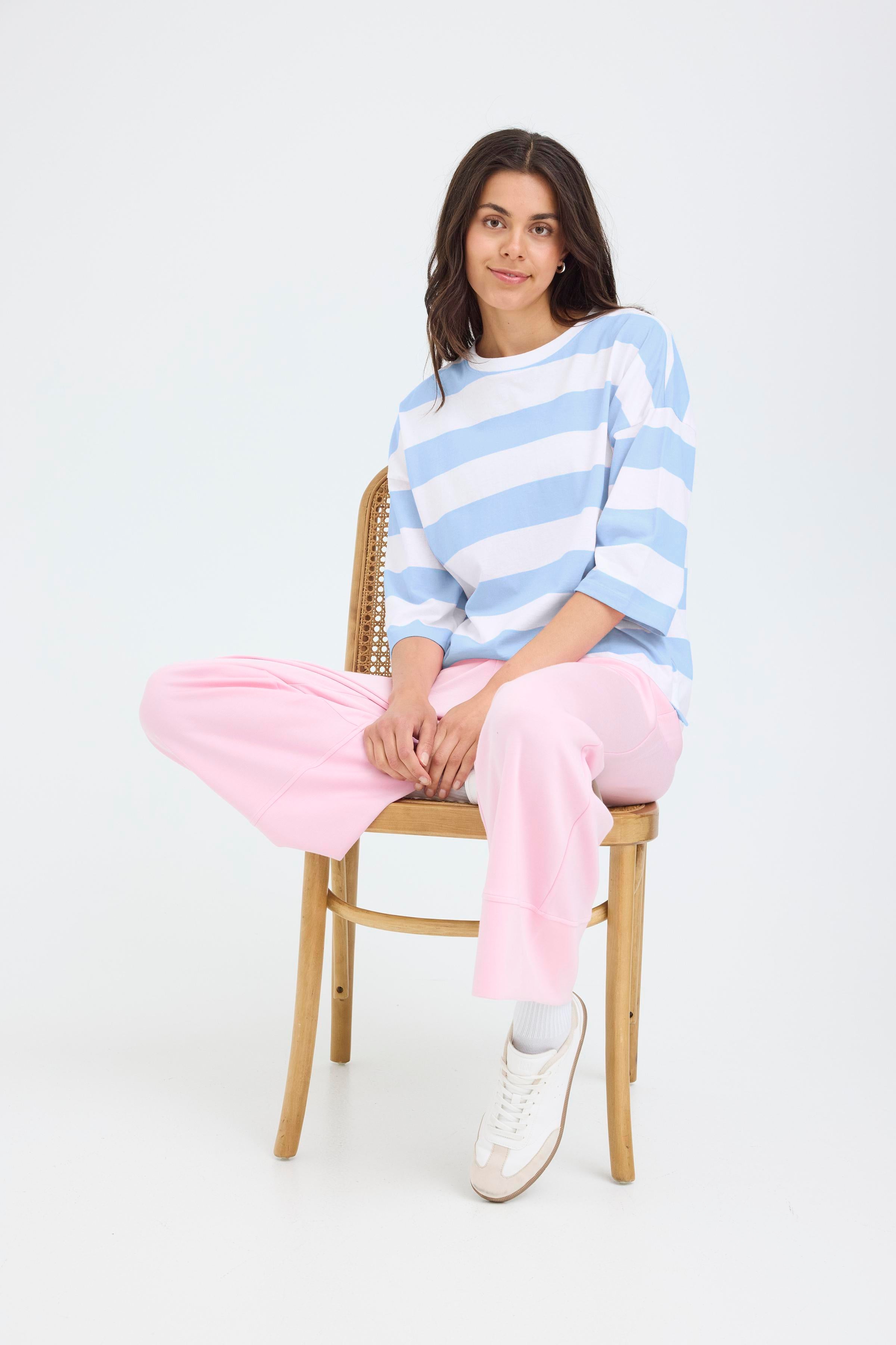 Fransa Milda T-shirt 1 Stribet Hvid w Dellia Blå