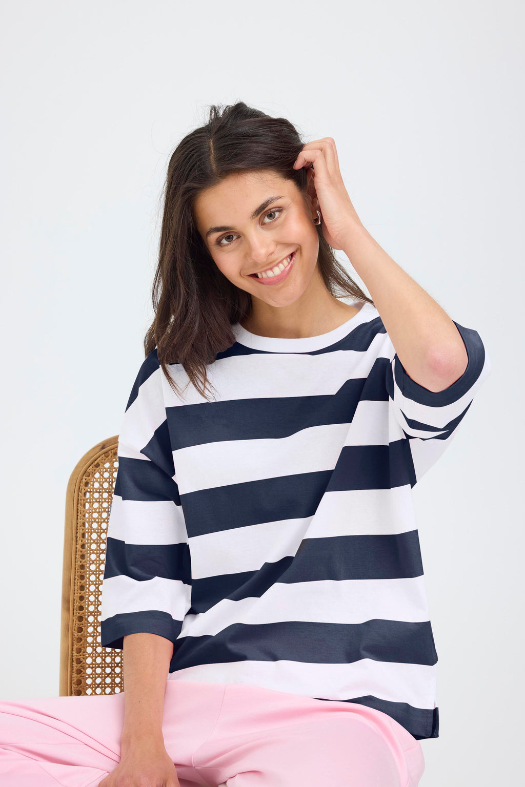 Fransa Milda T-shirt 1 Stribet Hvid w Navy Blå