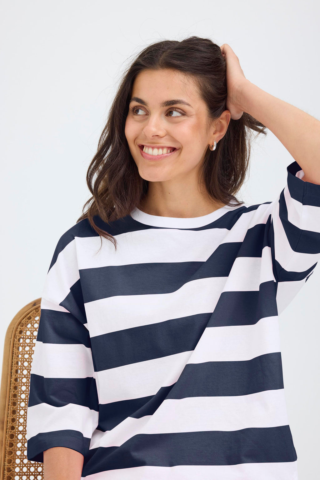 Fransa Milda T-shirt 1 Stribet Hvid w Navy Blå