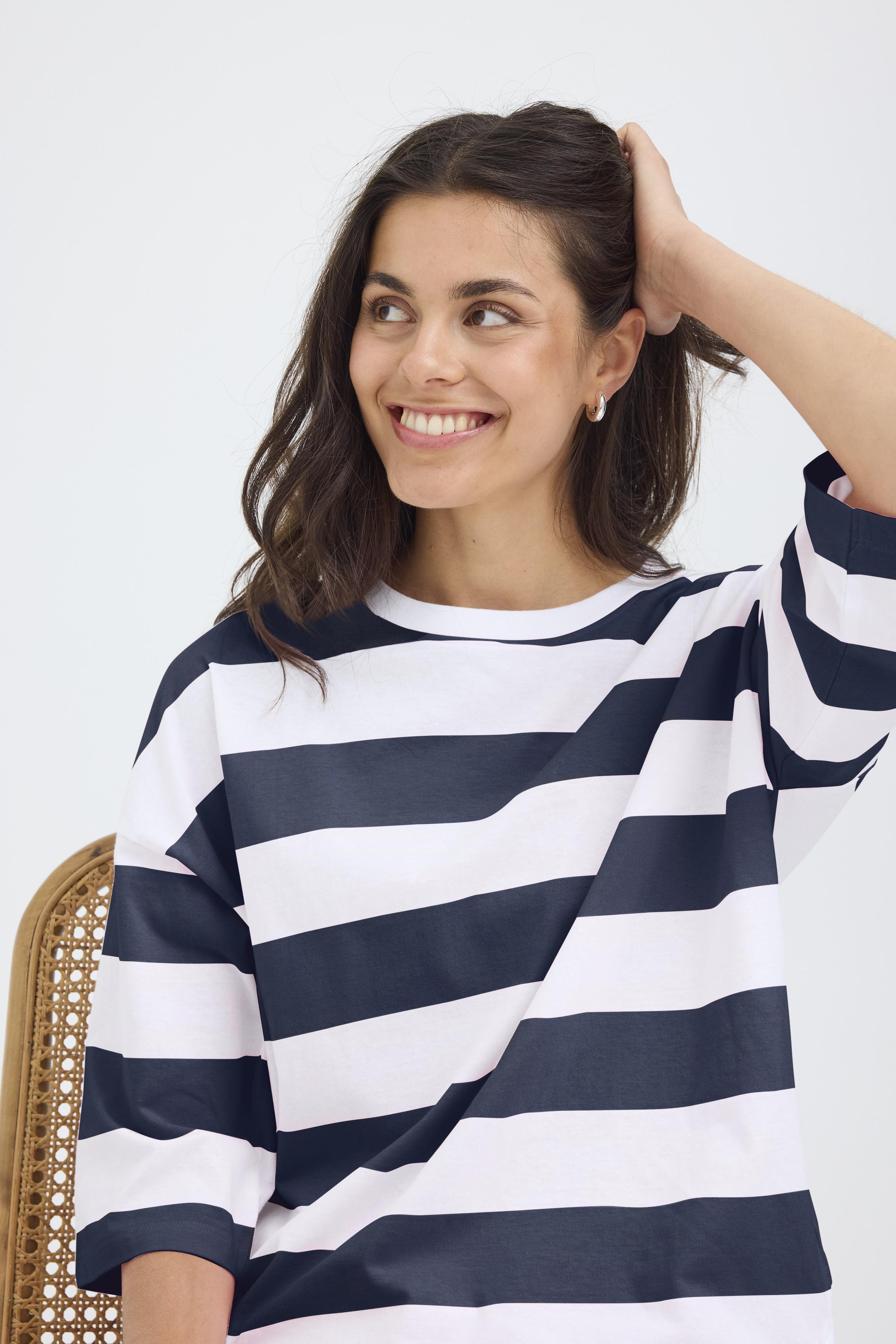 Fransa Milda T-shirt 1 Stribet Hvid w Navy Blå