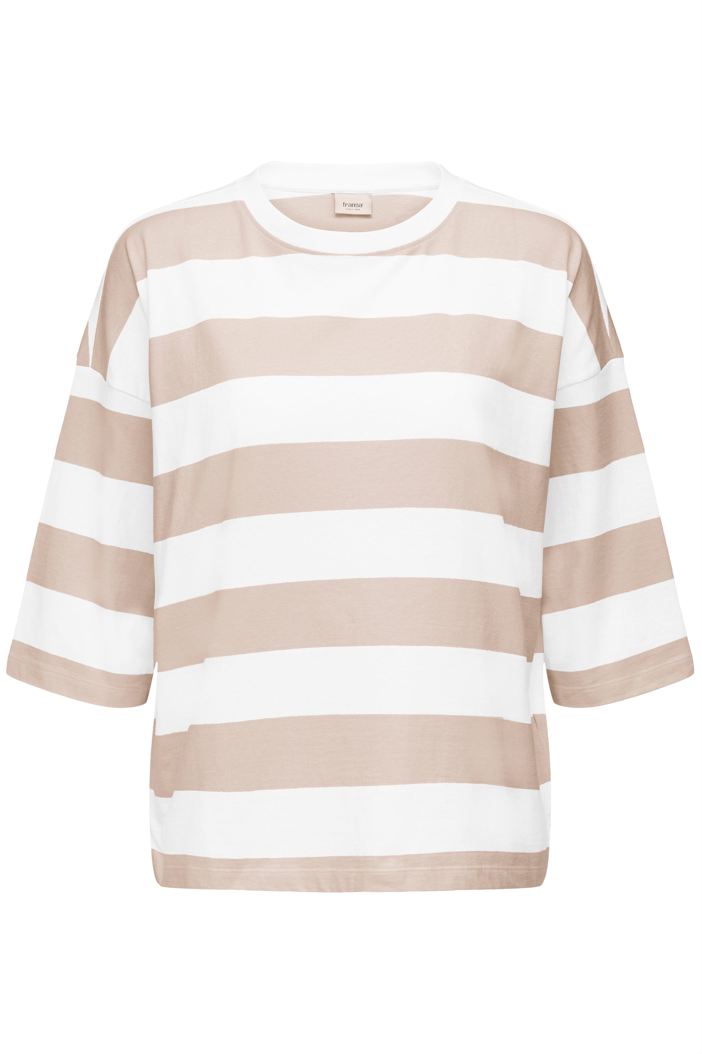 Fransa Milda T-shirt 1 Stribet Hvid w Moon Rock Brun