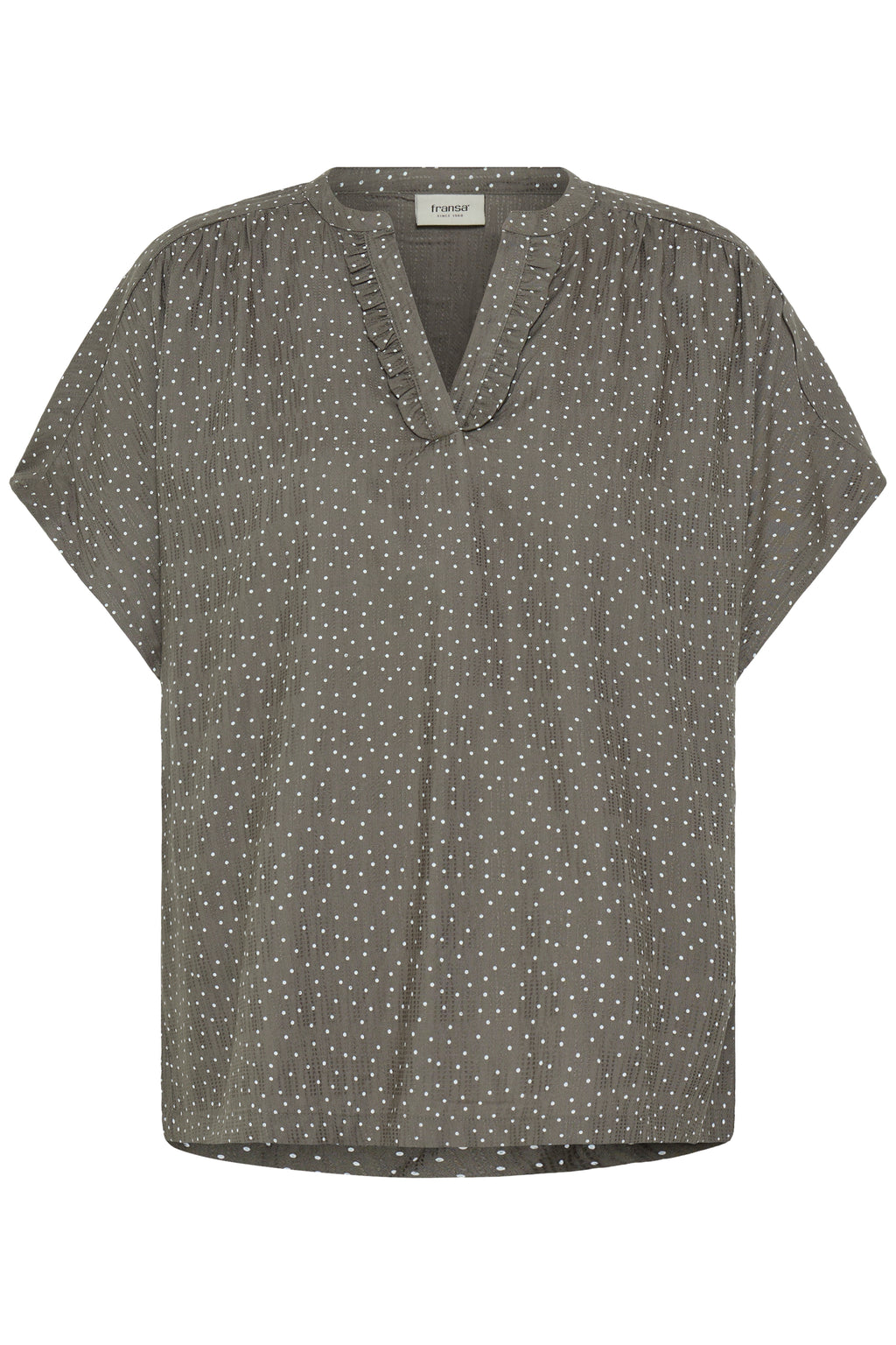 Fransa Laya Bluse 1 Prikker Hvid Smokey Olive Grøn