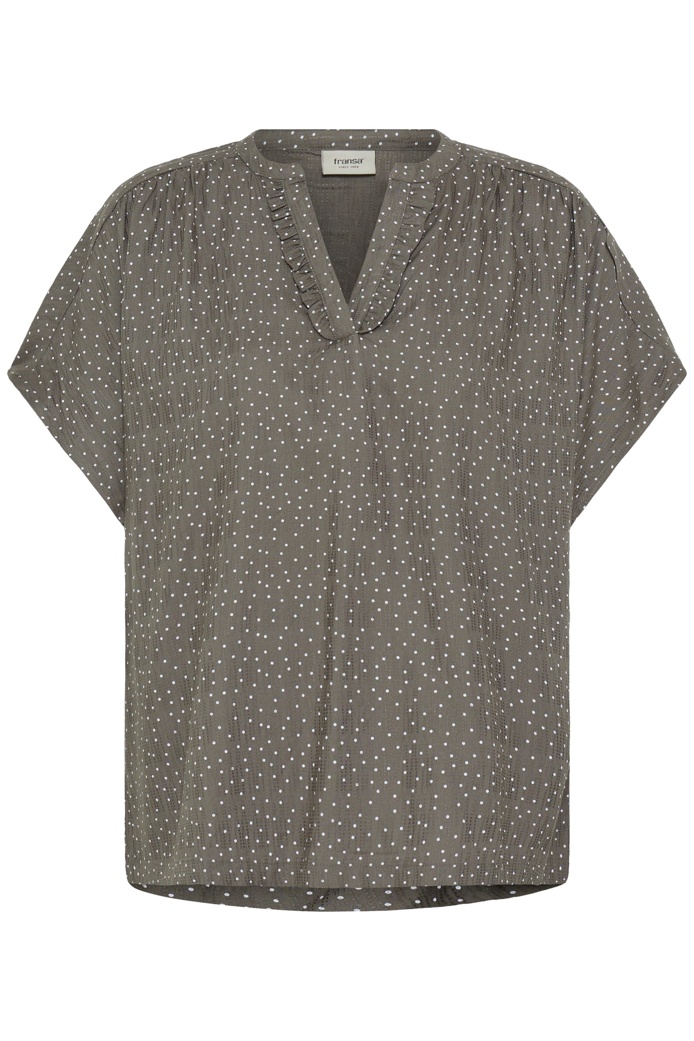 Fransa Laya Bluse 1 Prikker Hvid Smokey Olive Grøn