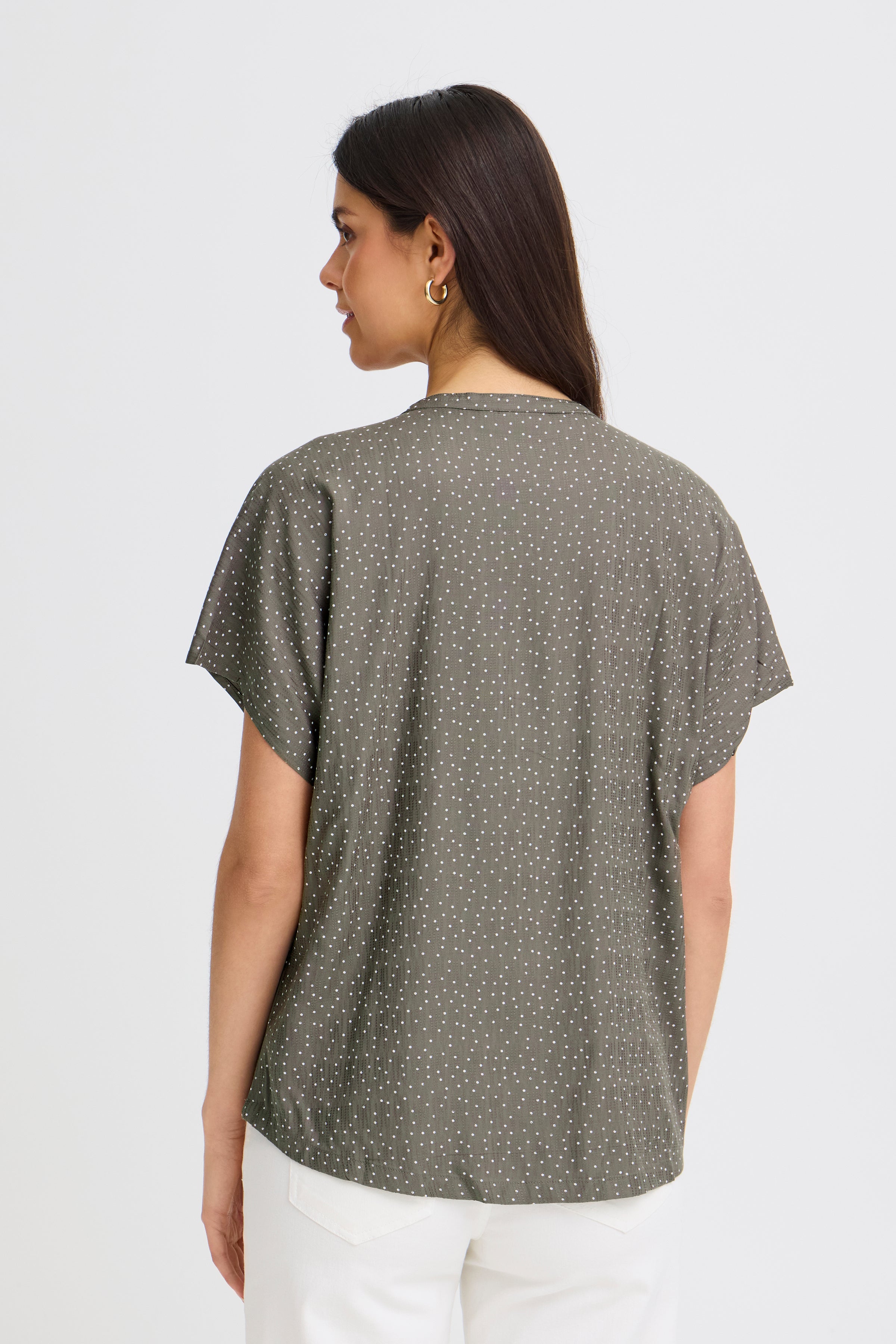 Fransa Laya Bluse 1 Prikker Hvid Smokey Olive Grøn