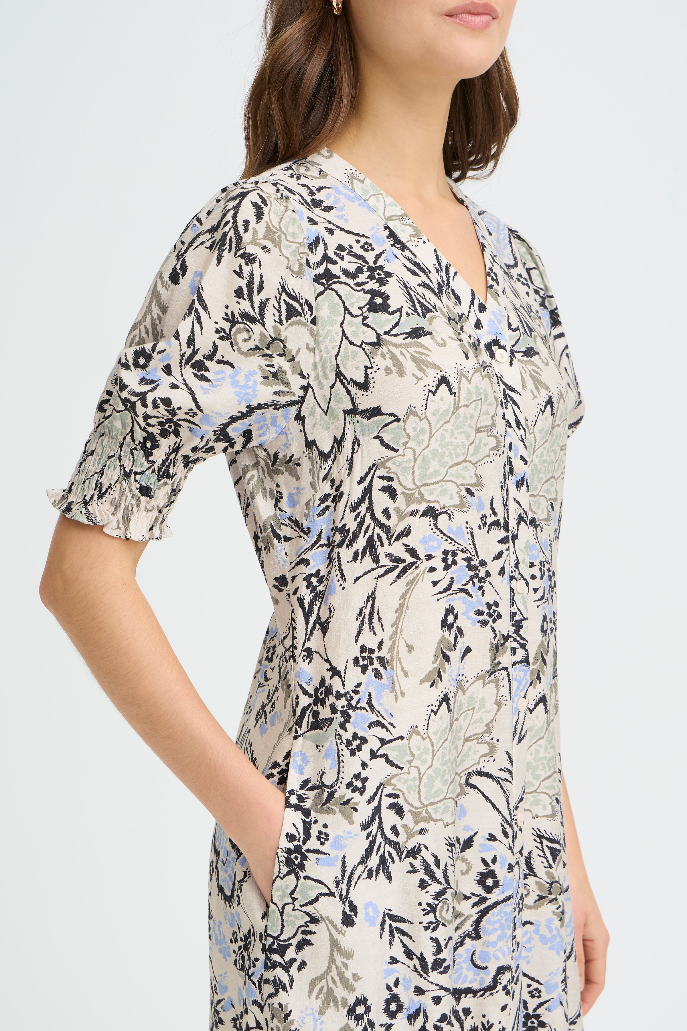 Fransa Ariana Kjole 18 Blomstret Femi Bouquet Grå Blå