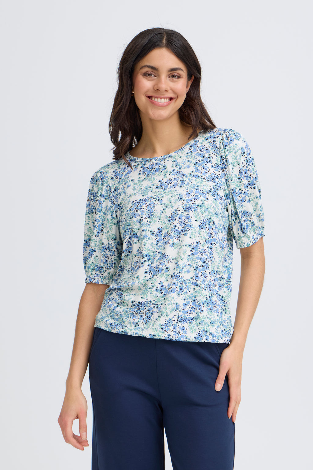 Fransa Amy Bluse 3 Floral Hydrangea Lys Blå