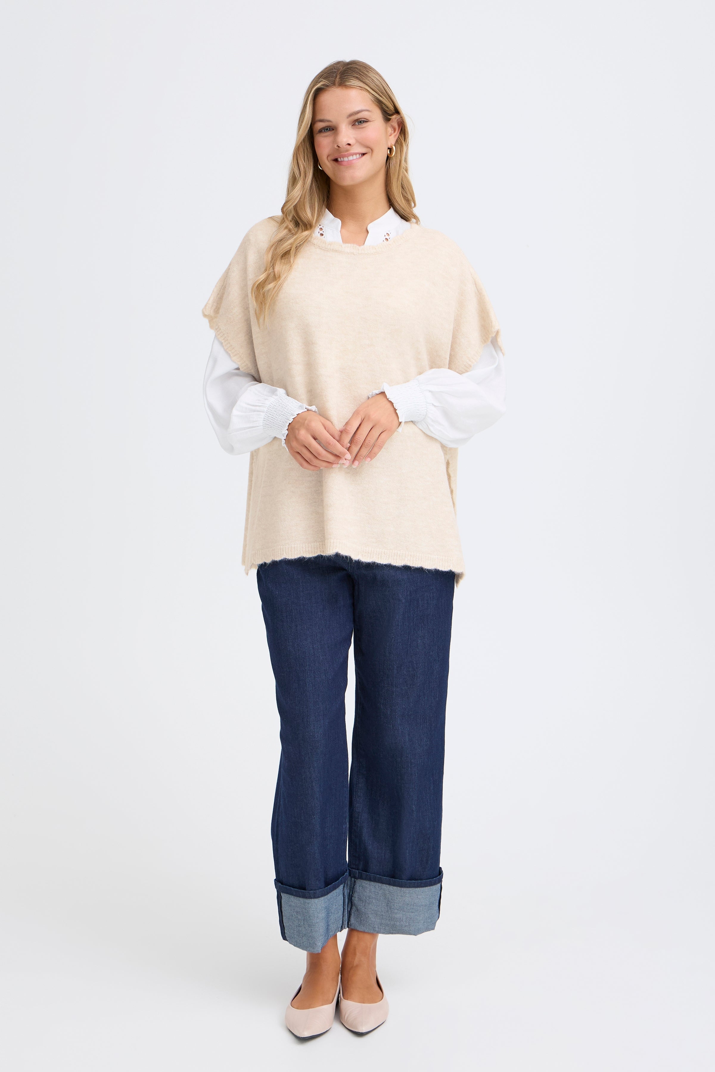 Fransa Elise Poncho 1 Oatmeal Lys Sand Melange  Onesize
