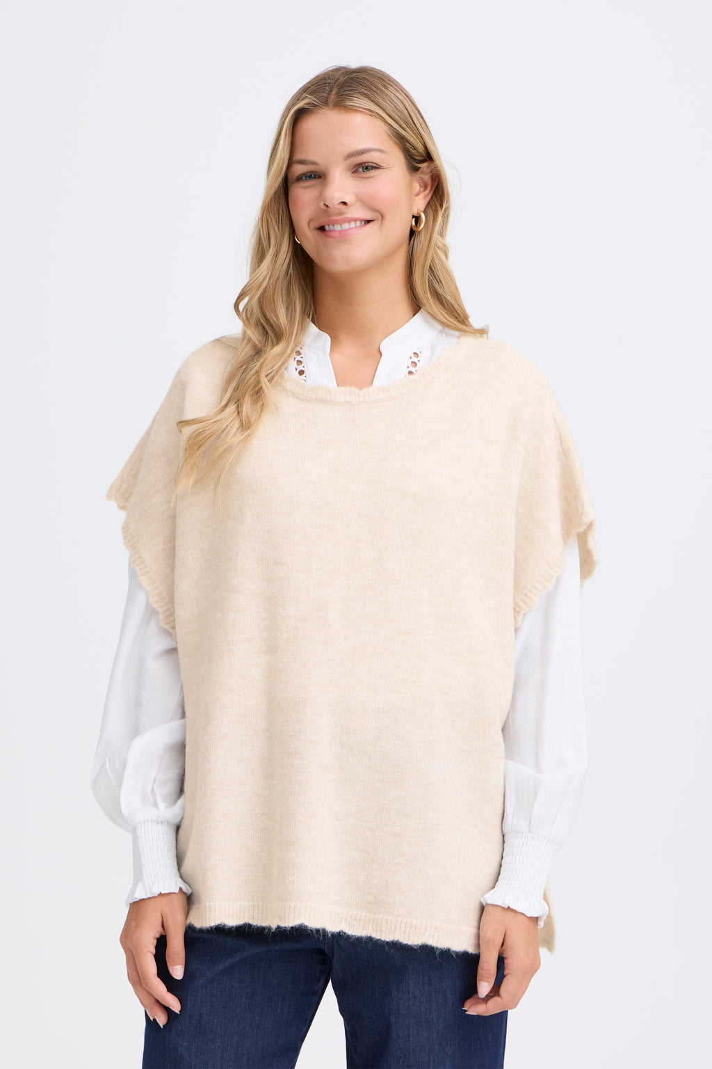 Fransa Elise Poncho 1 Oatmeal Lys Sand Melange  Onesize