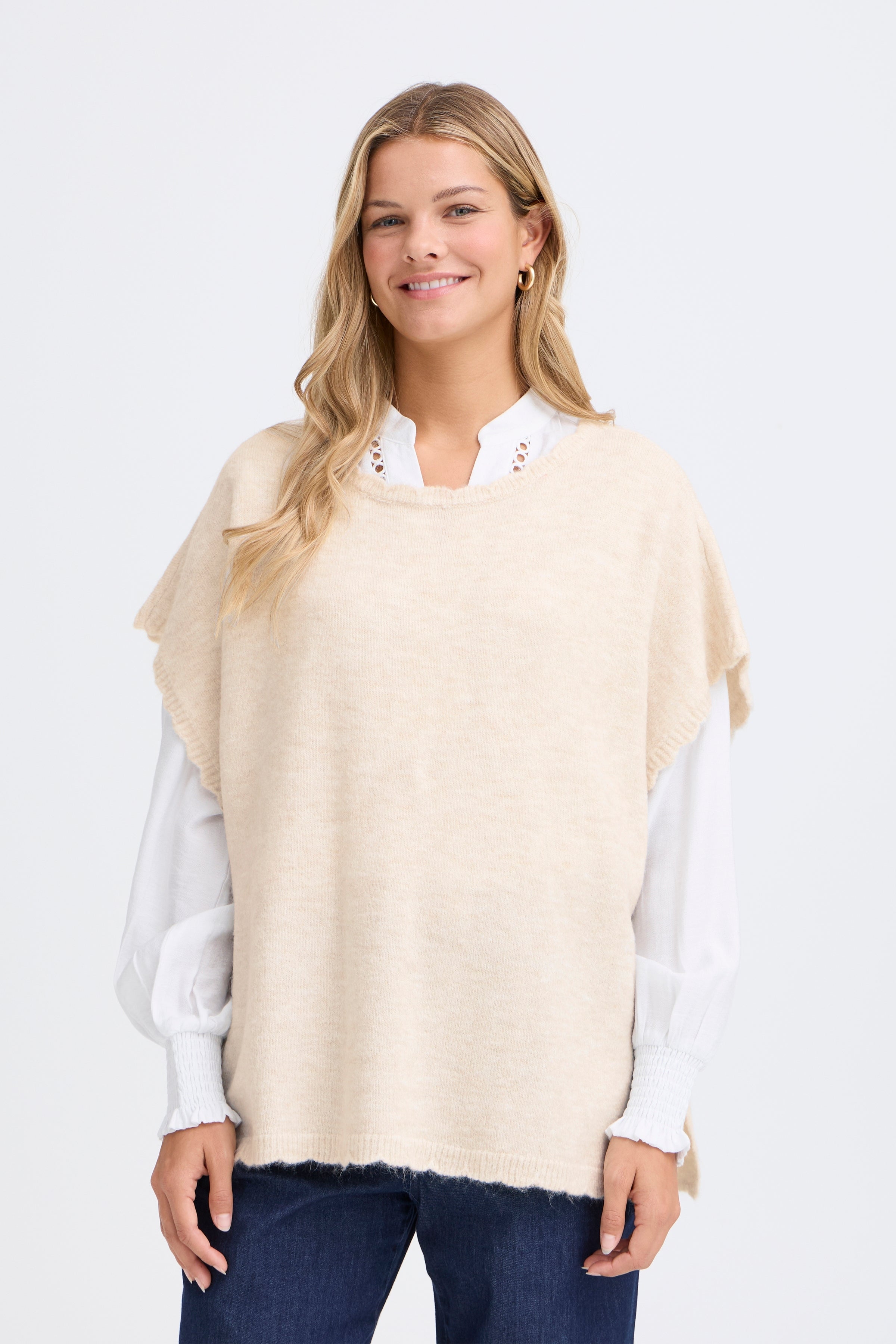 Fransa Elise Poncho 1 Oatmeal Lys Sand Melange  Onesize