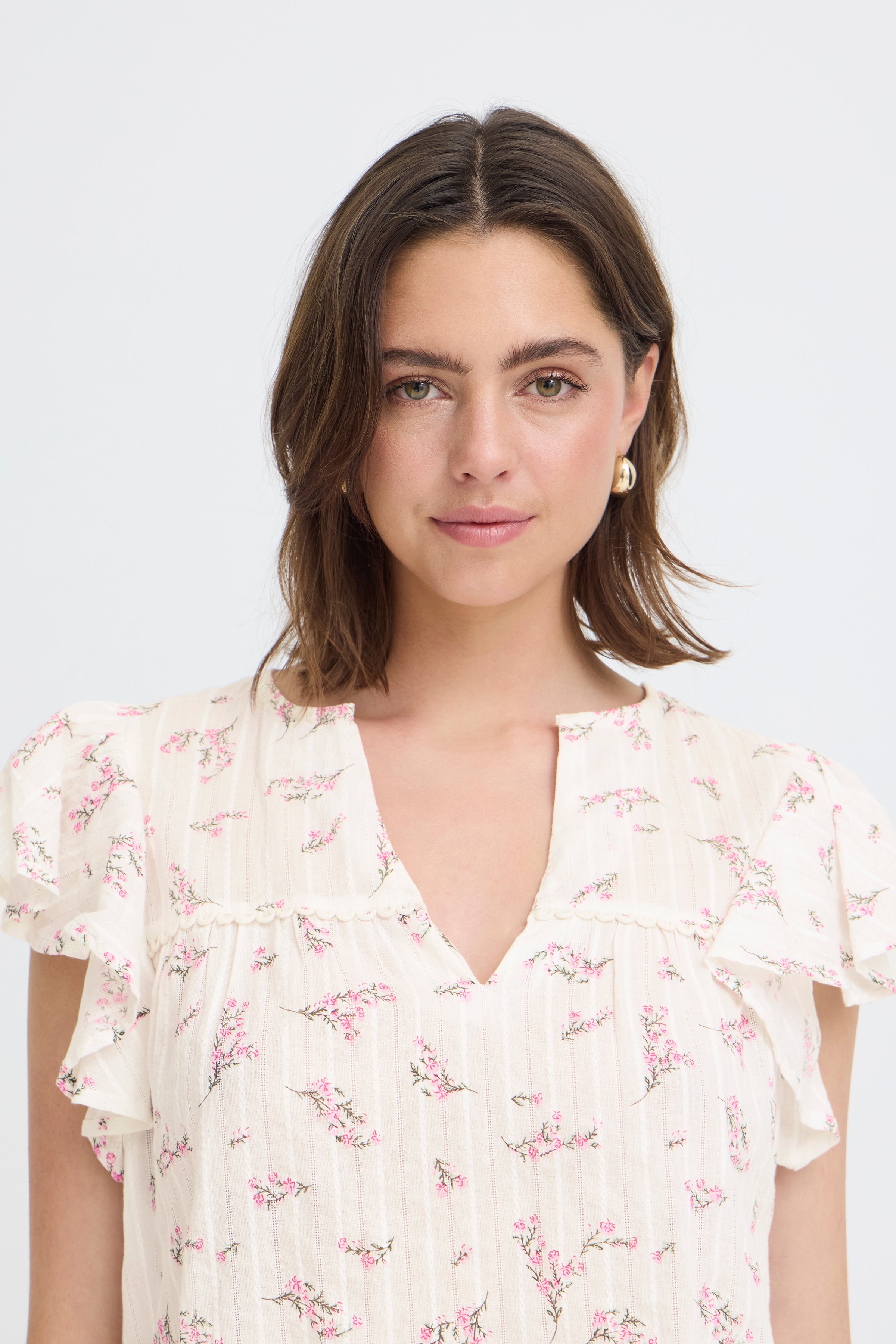 Fransa Easa Bluse 1 Hvid Blomster Pink