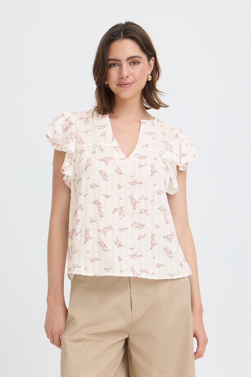 Fransa Easa Bluse 1 Hvid Blomster Pink