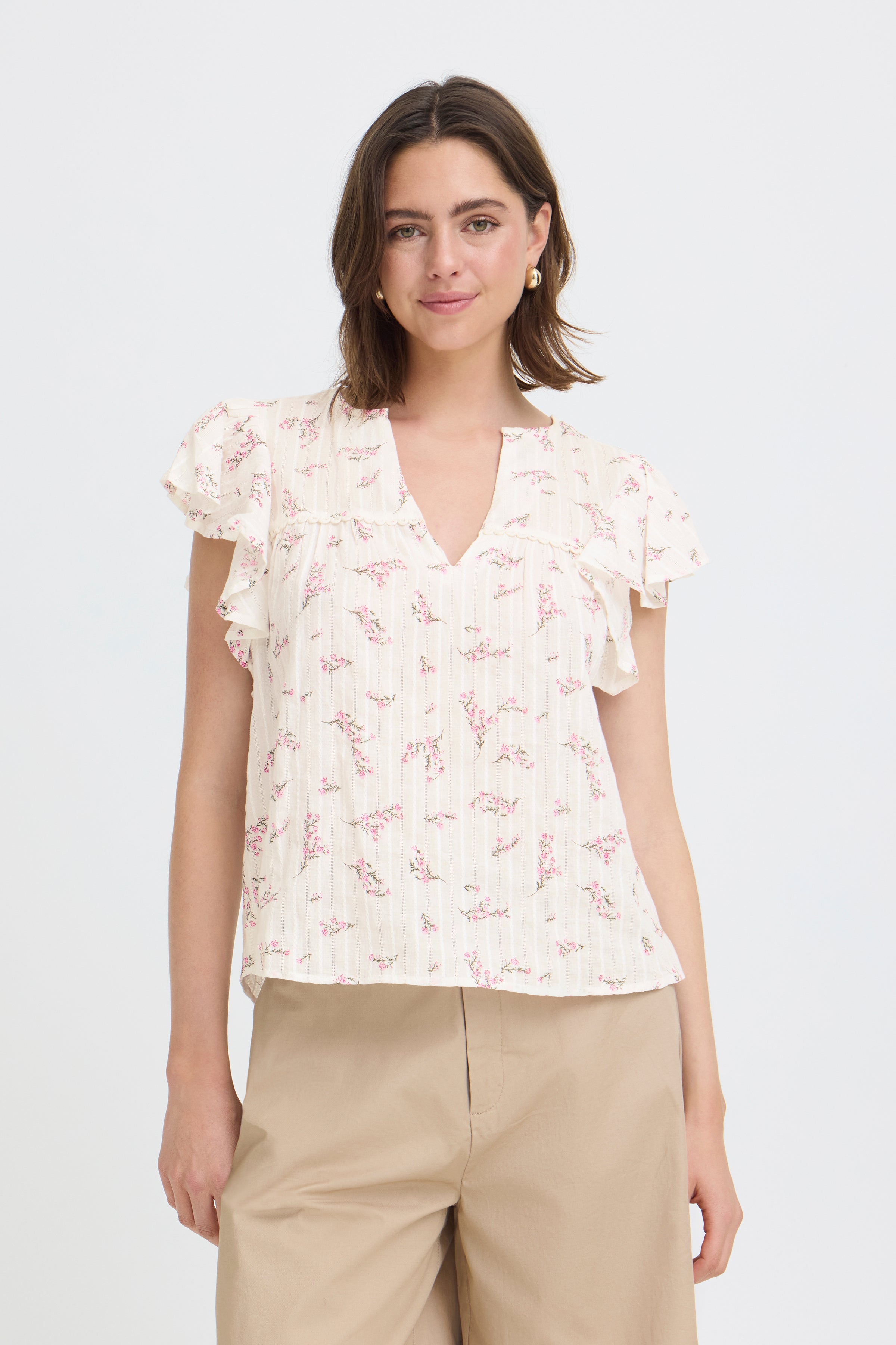 Fransa Easa Bluse 1 Hvid Blomster Pink