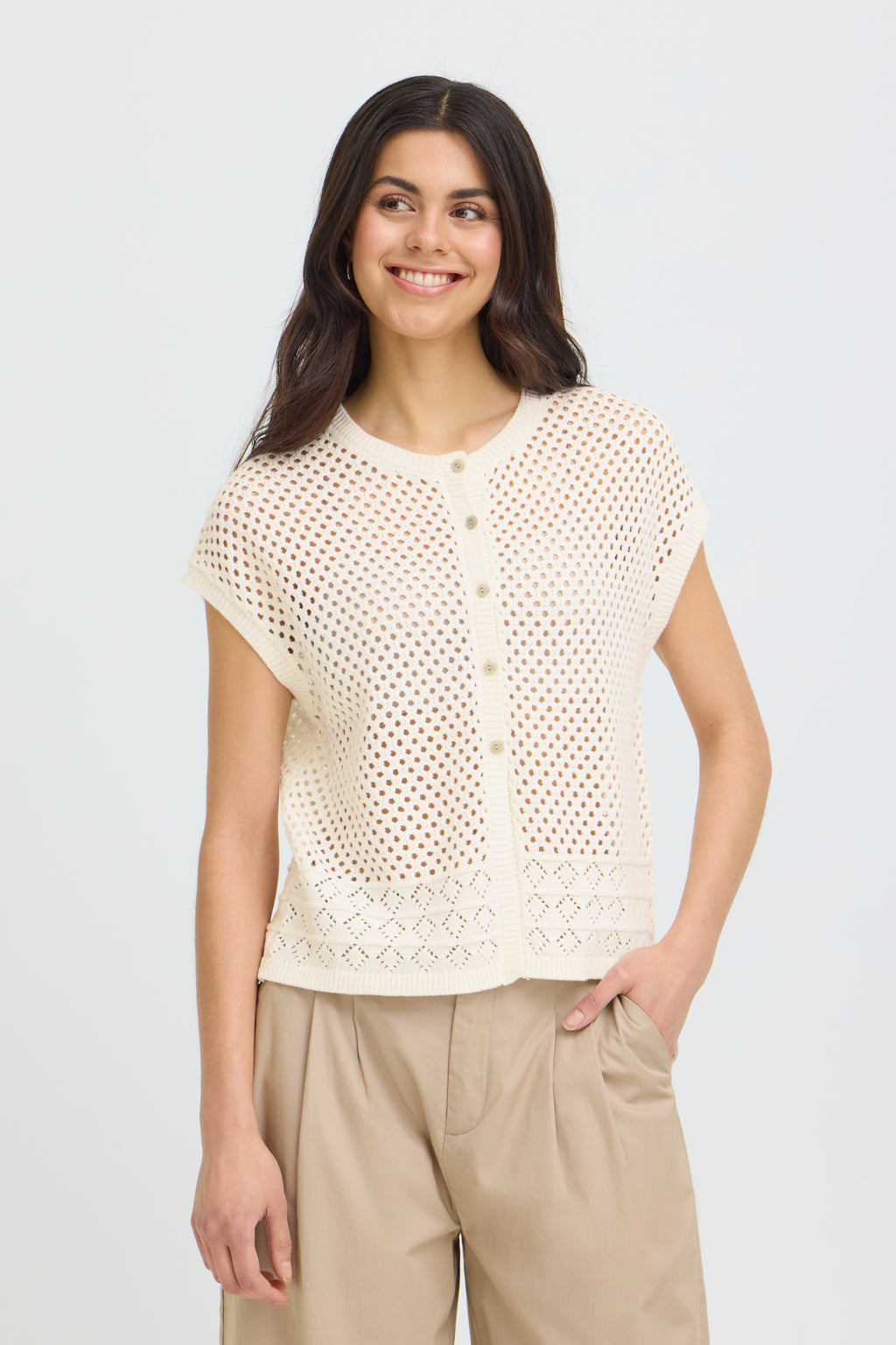 Fransa Josa Cardigan 1 Whisper Hvid