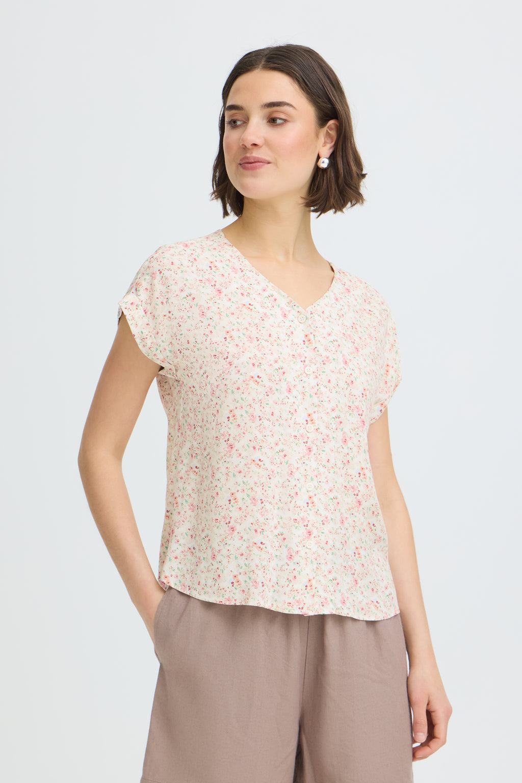 Fransa Heat Bluse 3 Blomster Boho Pink