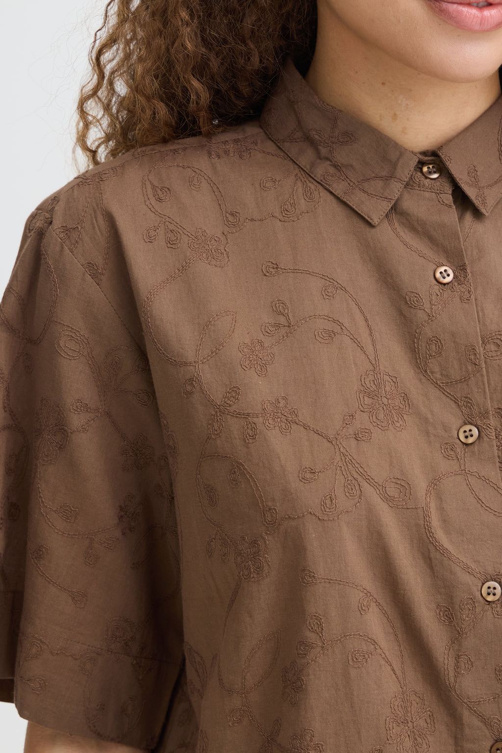 Fransa Emmy Skjorte 1 Mountain Embroidery Brun