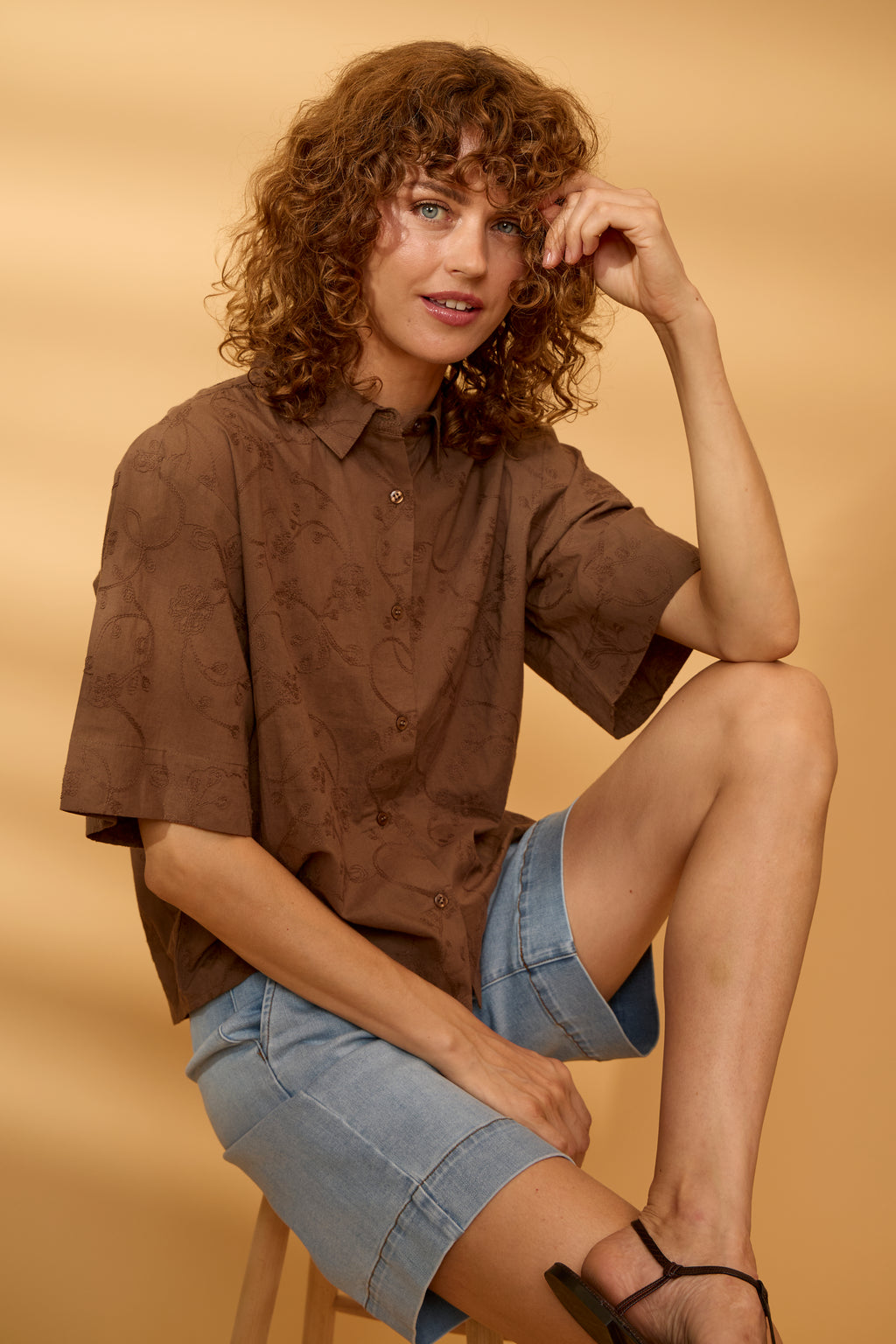 Fransa Emmy Skjorte 1 Mountain Embroidery Brun