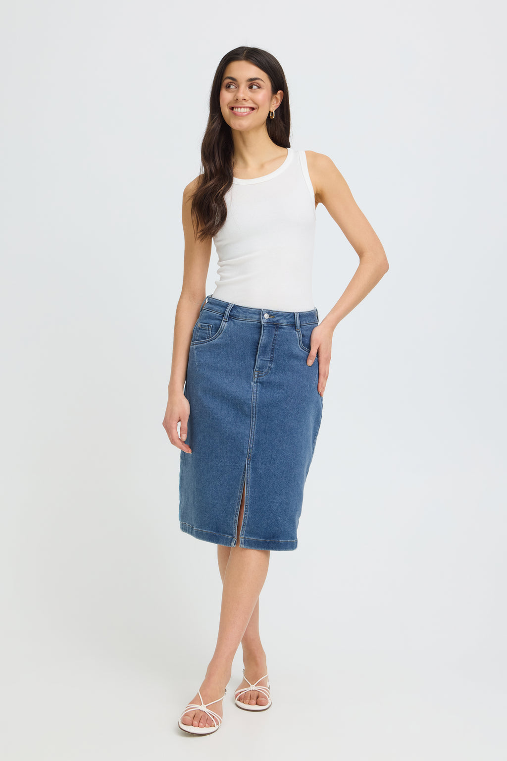 Fransa Vilja Nederdel 1 Denim Mid Blå