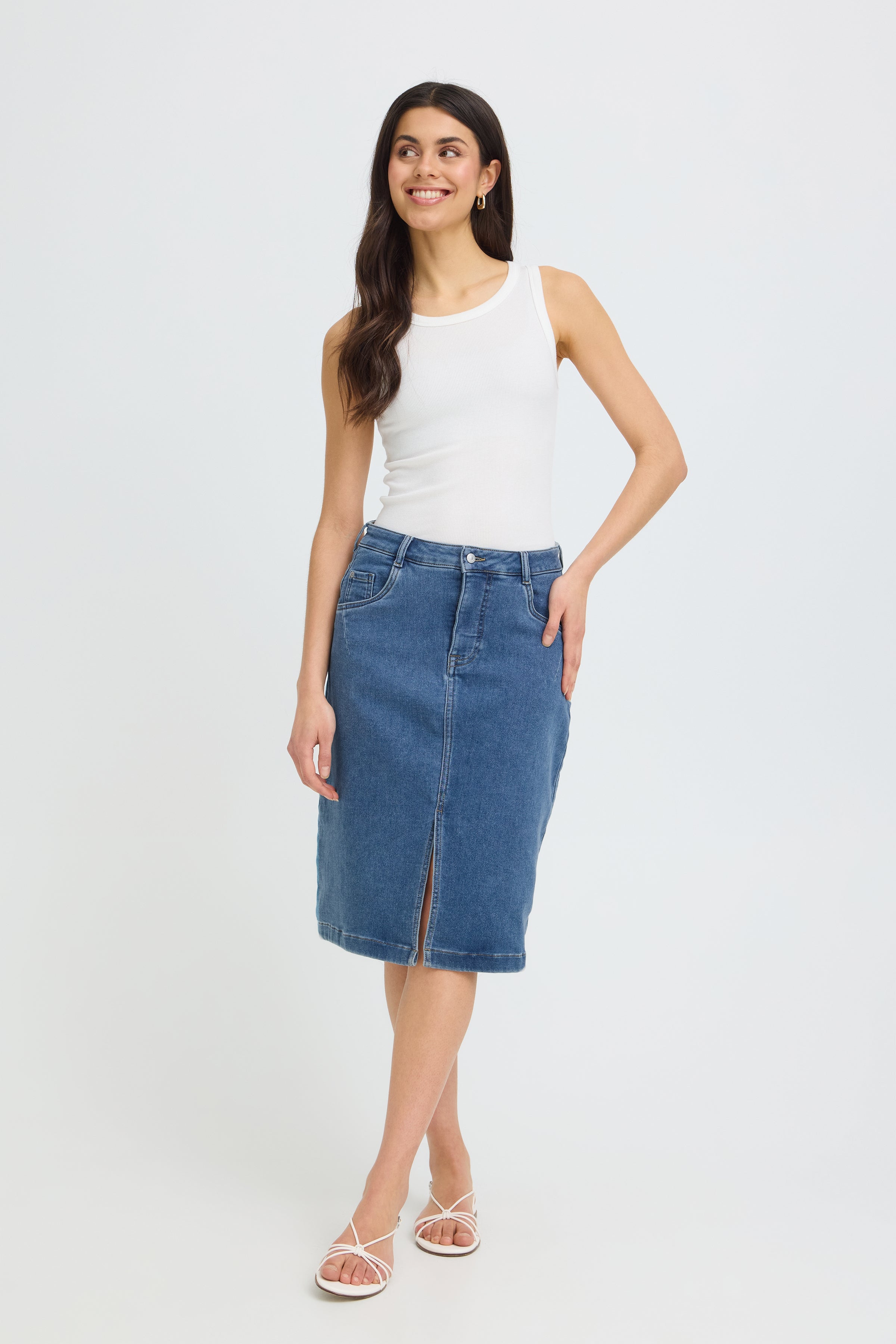 Fransa Vilja Nederdel 1 Denim Mid Blå