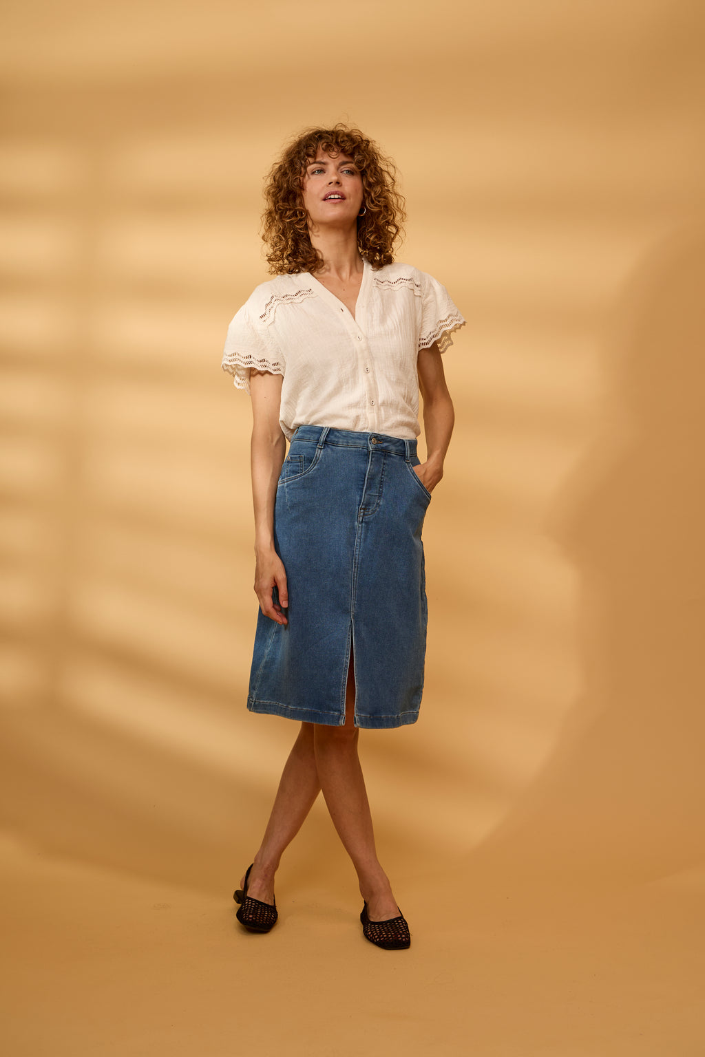 Fransa Vilja Nederdel 1 Denim Mid Blå