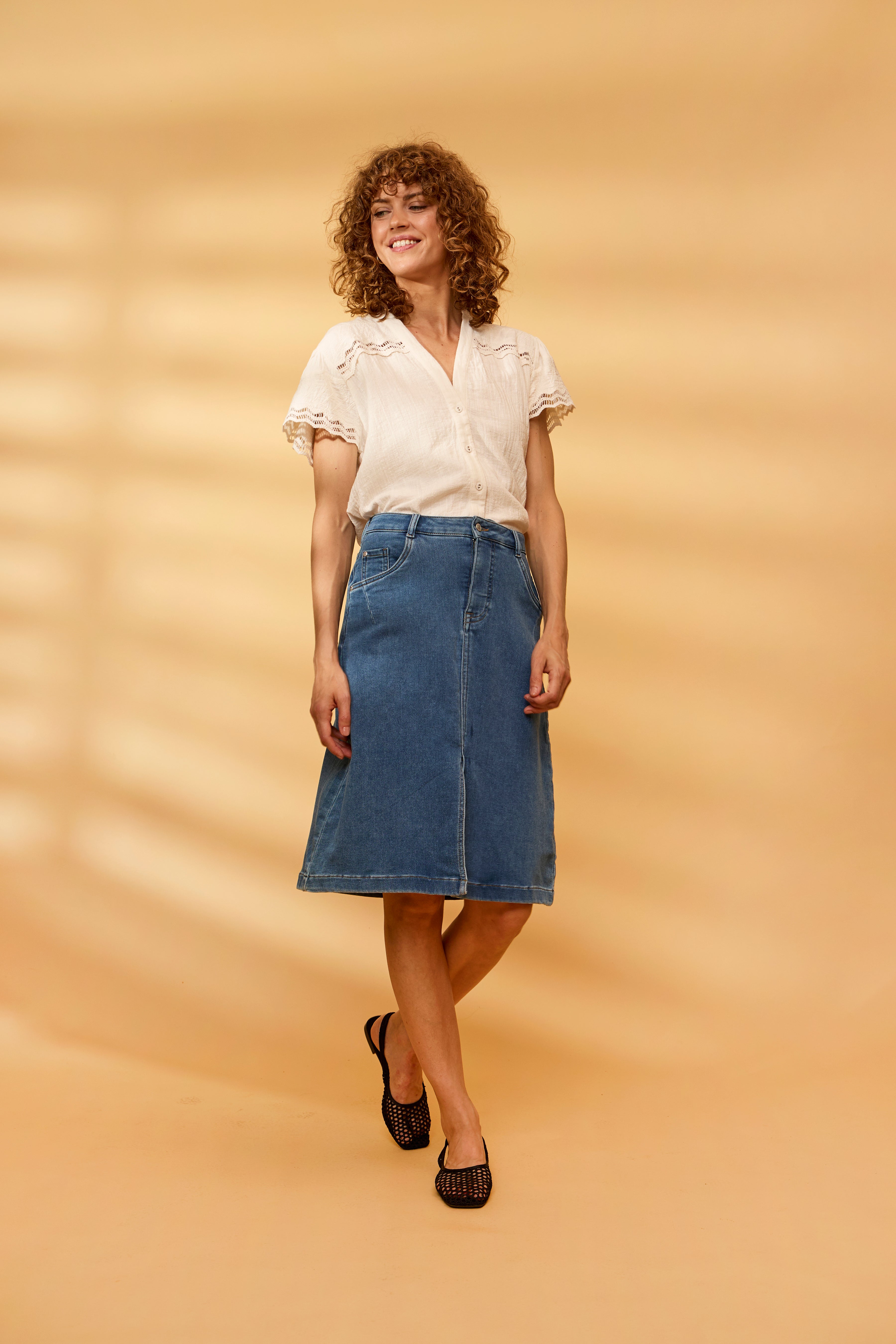 Fransa Vilja Nederdel 1 Denim Mid Blå