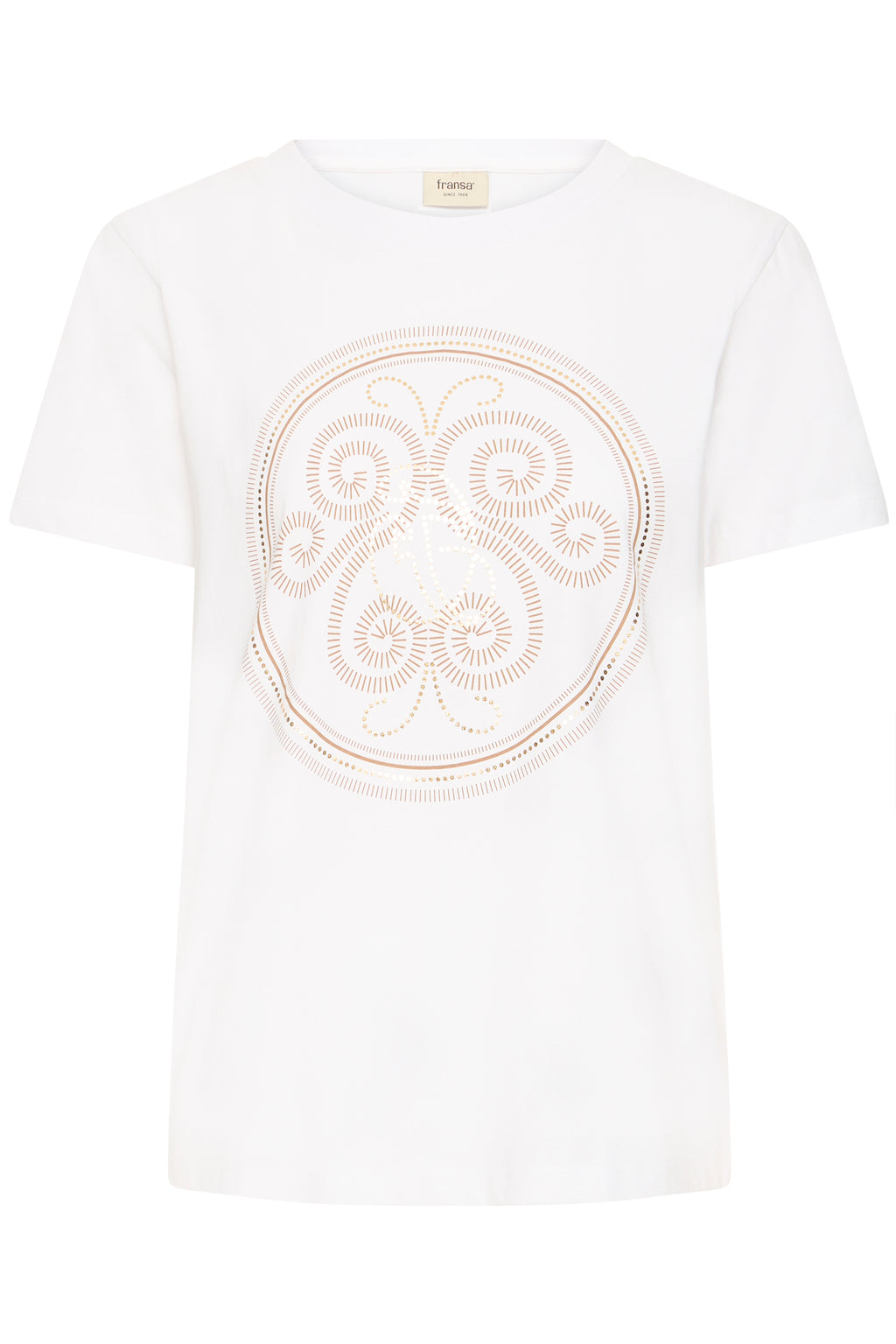 Fransa Zary 1 T-shirt Hvid w Tobacco Guld Foil