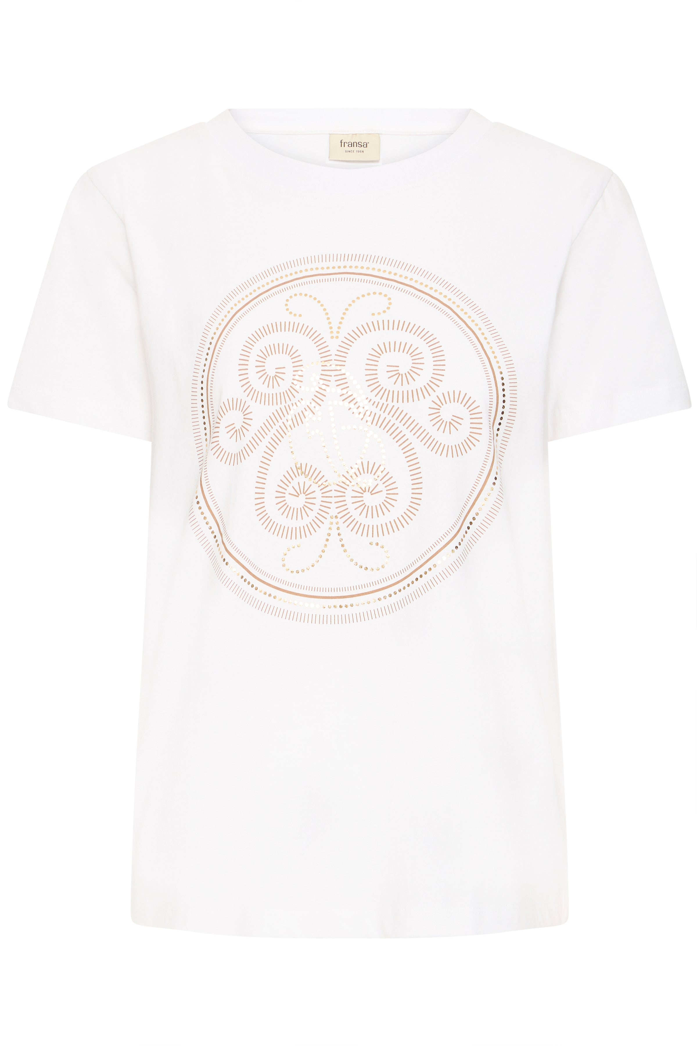 Fransa Zary 1 T-shirt Hvid w Tobacco Guld Foil