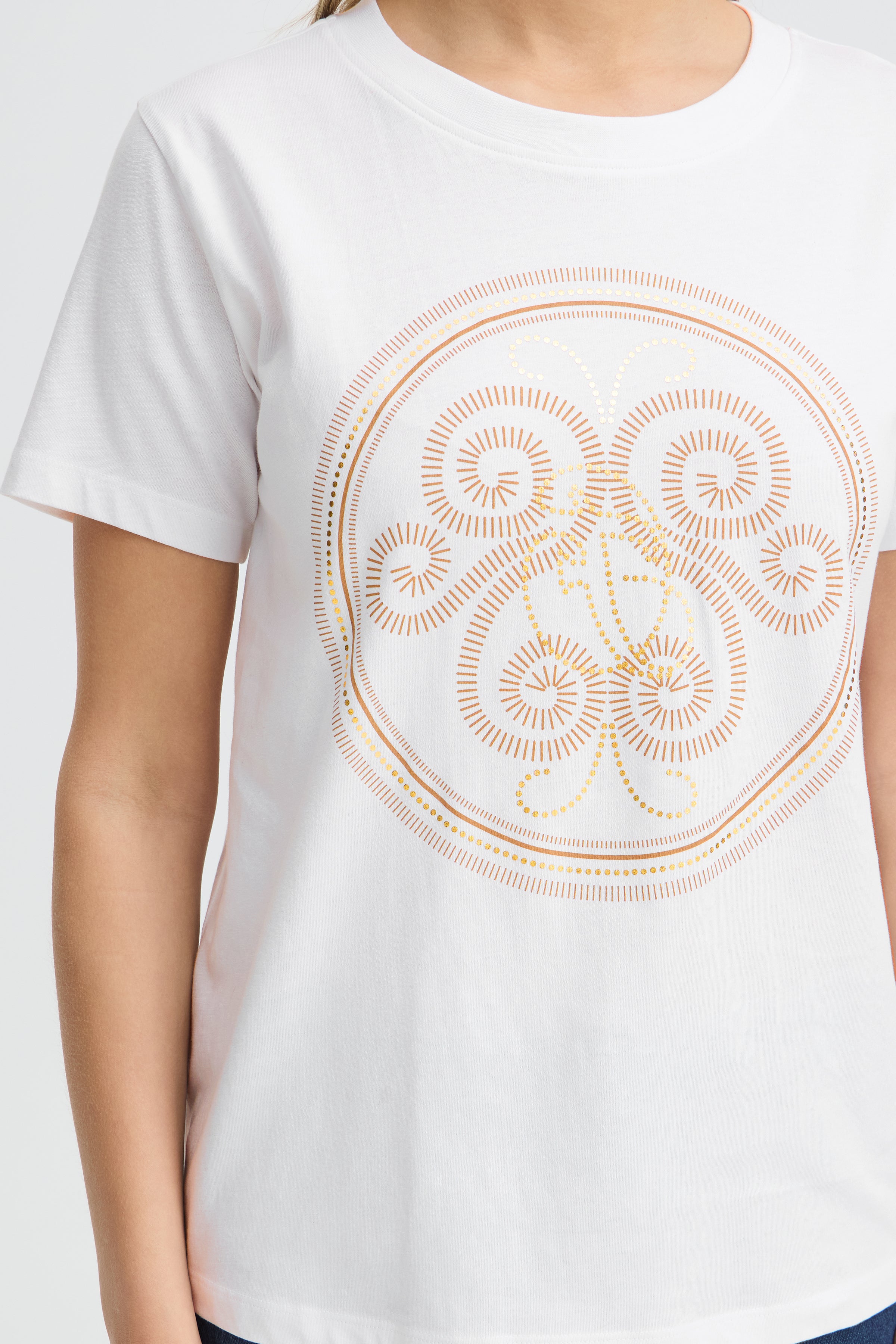 Fransa Zary 1 T-shirt Hvid w Tobacco Guld Foil