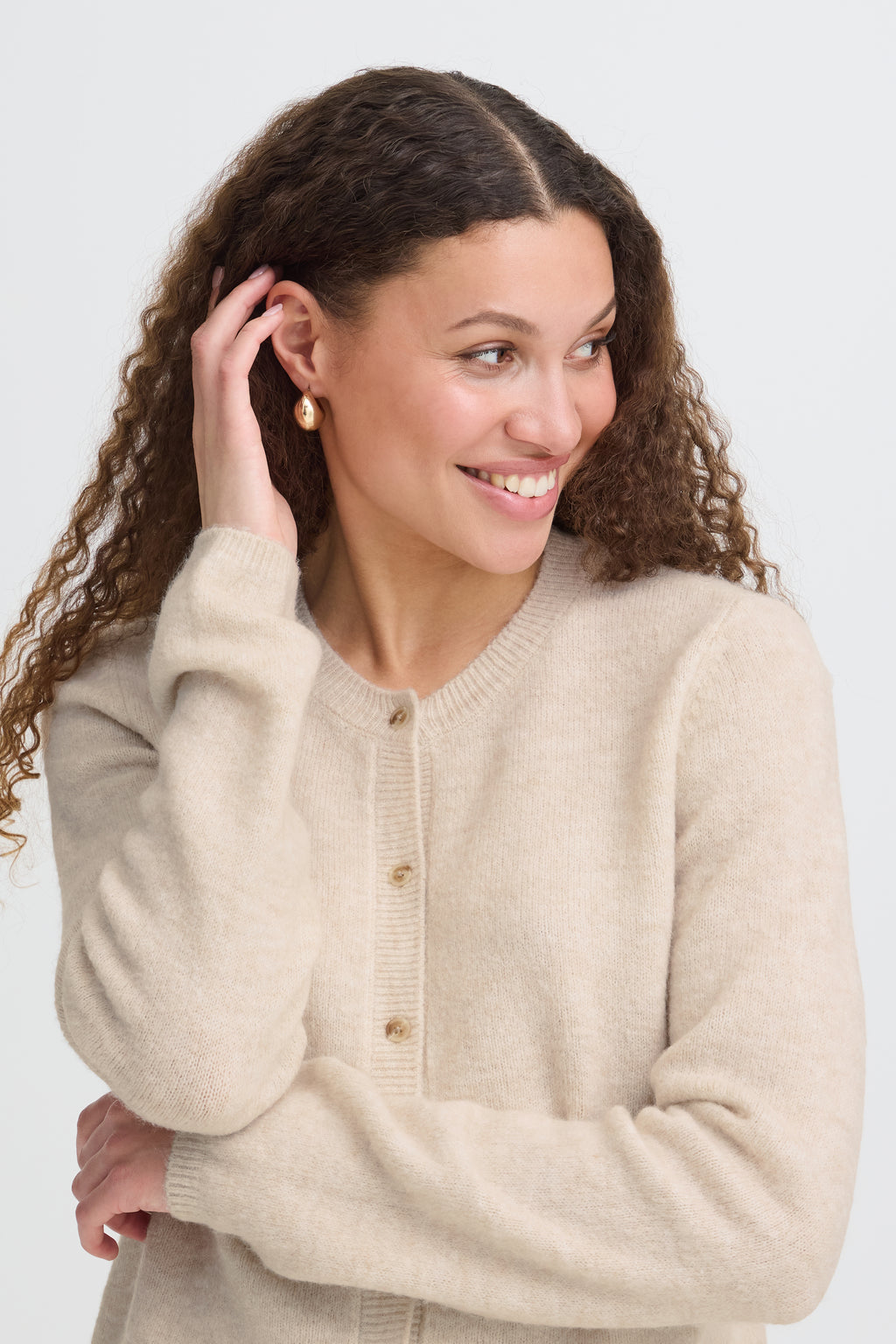 Fransa Ellis Cardigan 2 Oatmeal Melange Sand