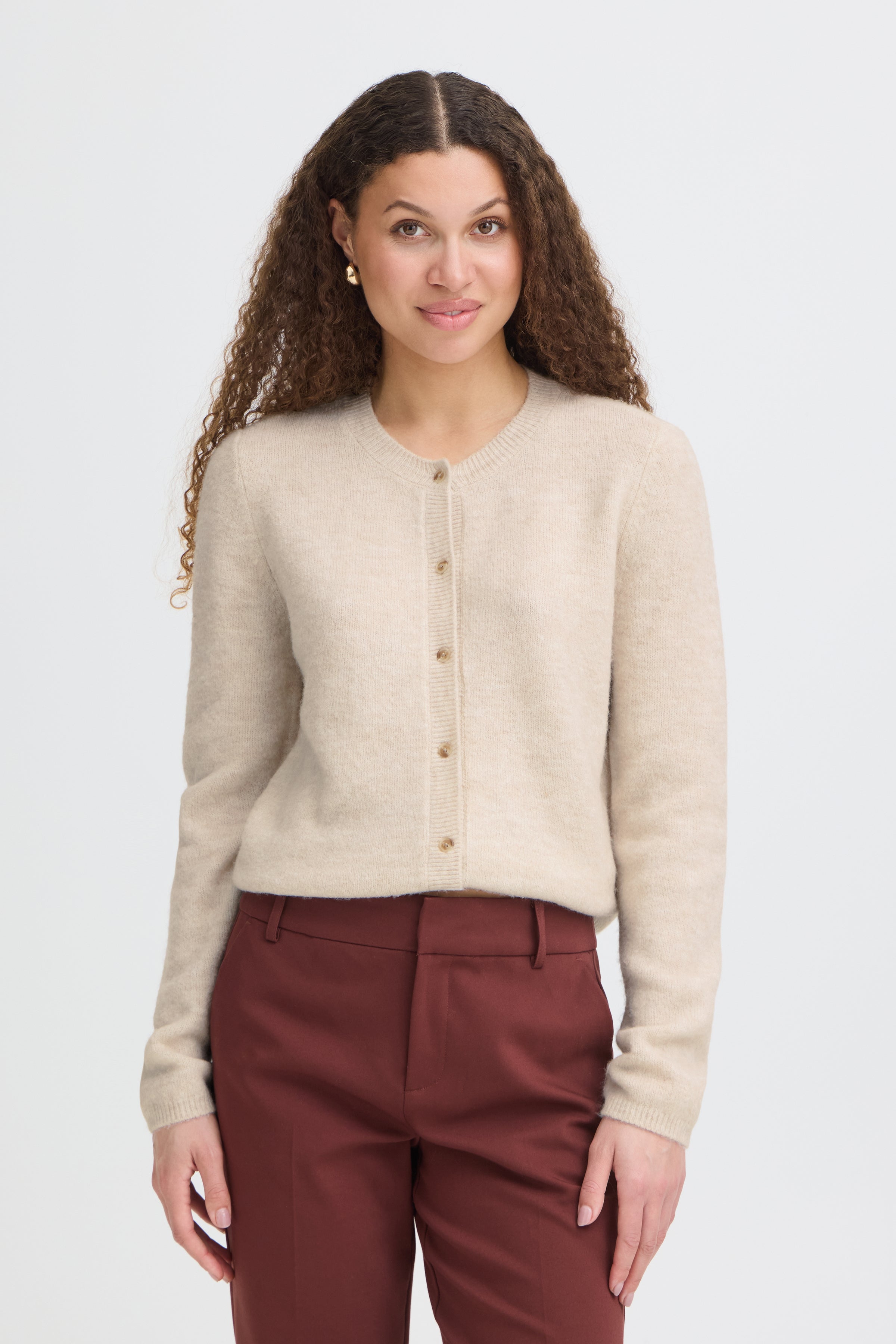 Fransa Ellis Cardigan 2 Oatmeal Melange Sand