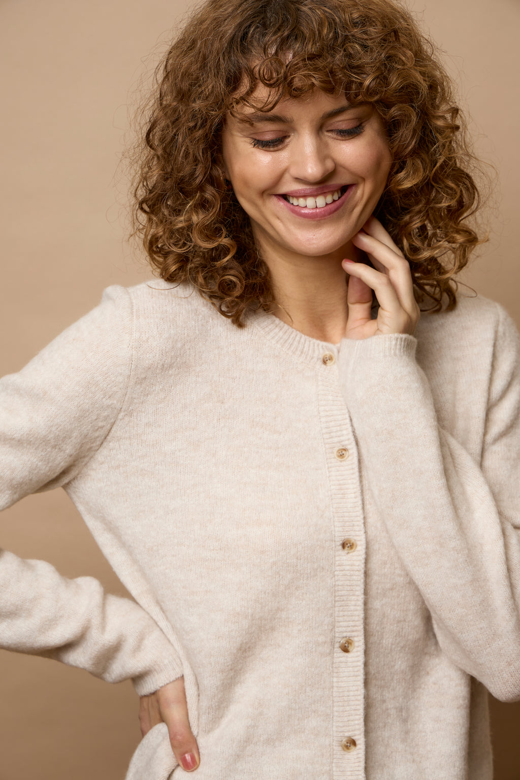 Fransa Ellis Cardigan 2 Oatmeal Melange Sand