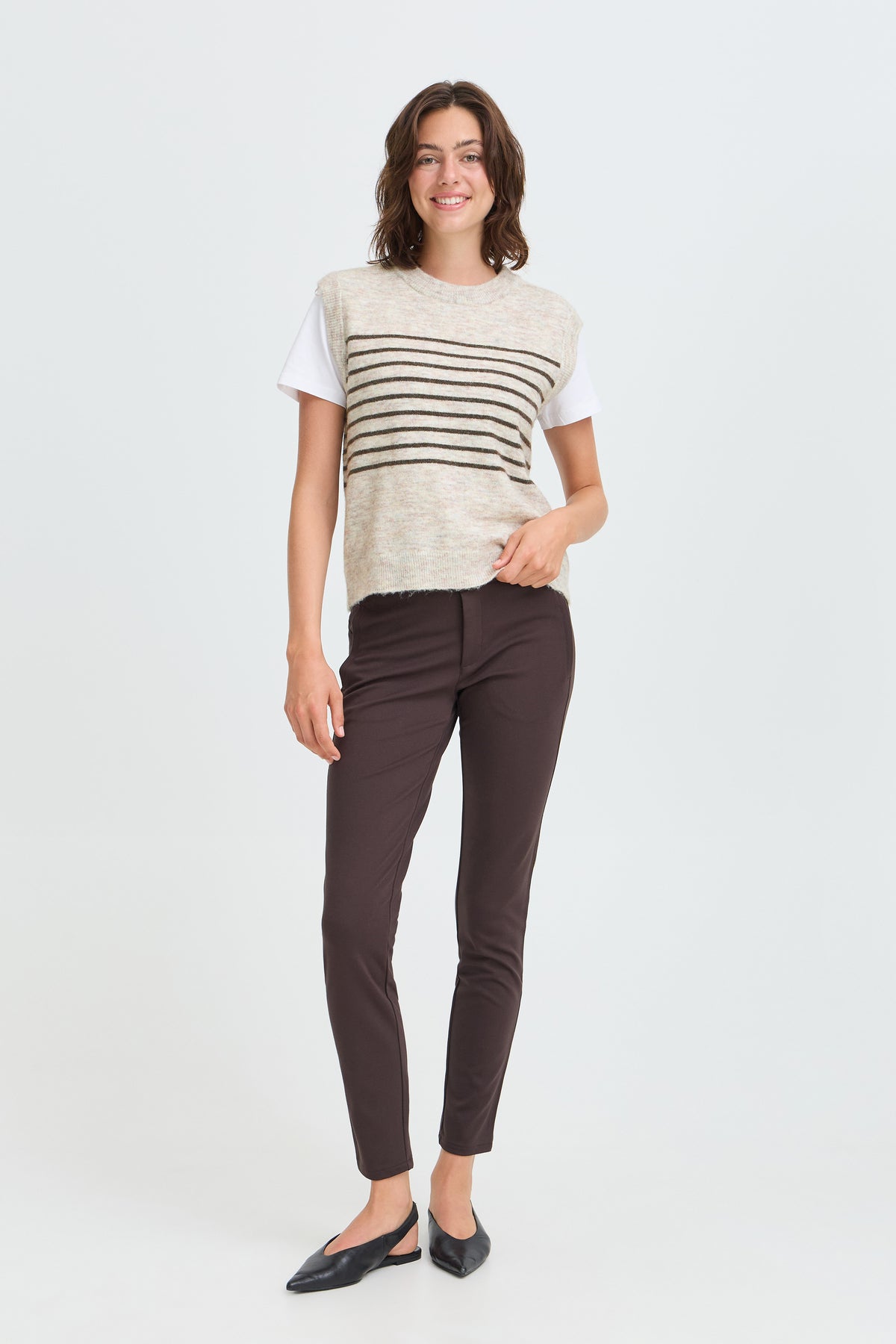 Fransa Sanny Strik 4 Striber Oatmeal Brun
